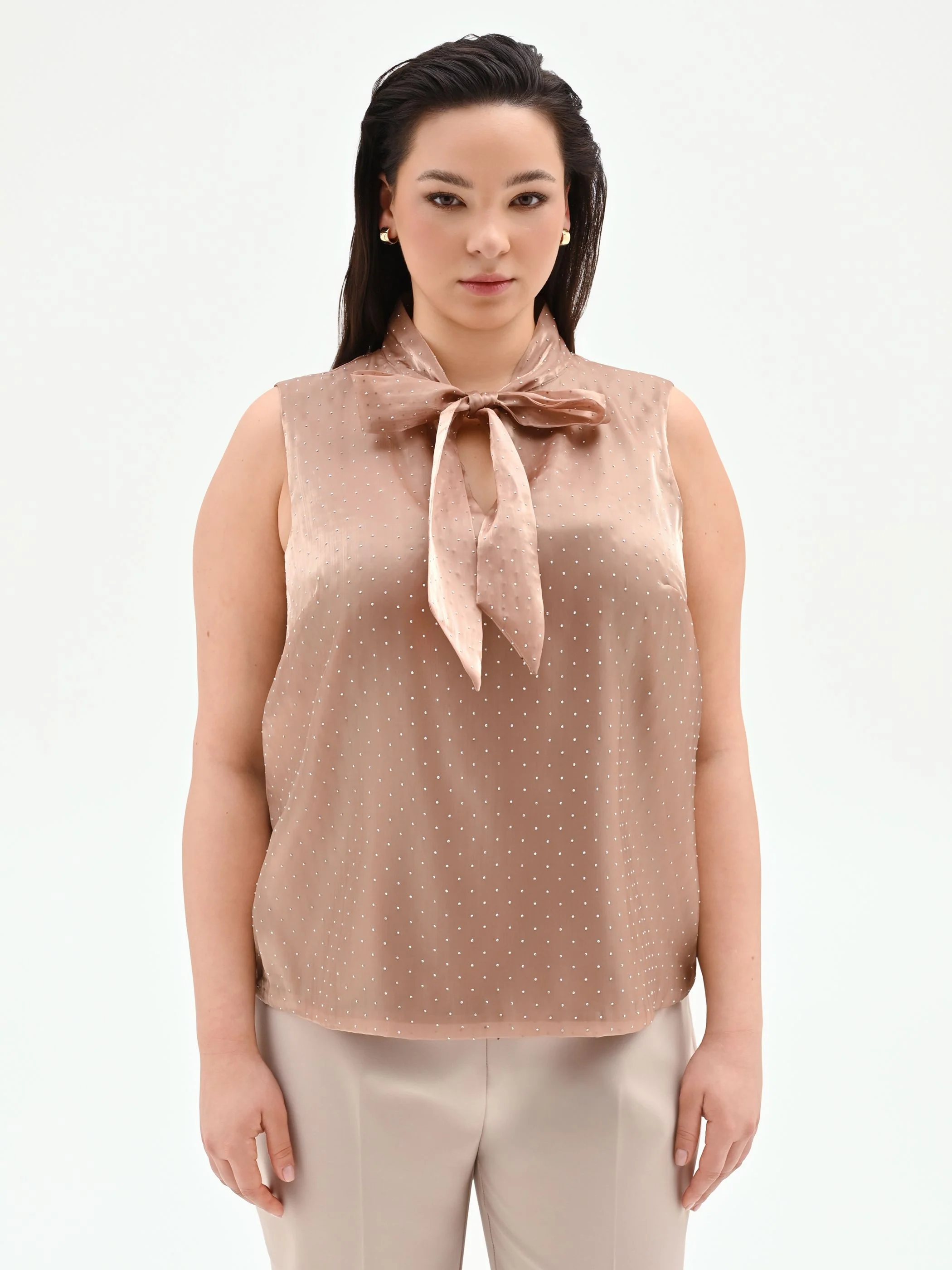 Top Curvy marrone bronzo con collo lavalliere - Image 3