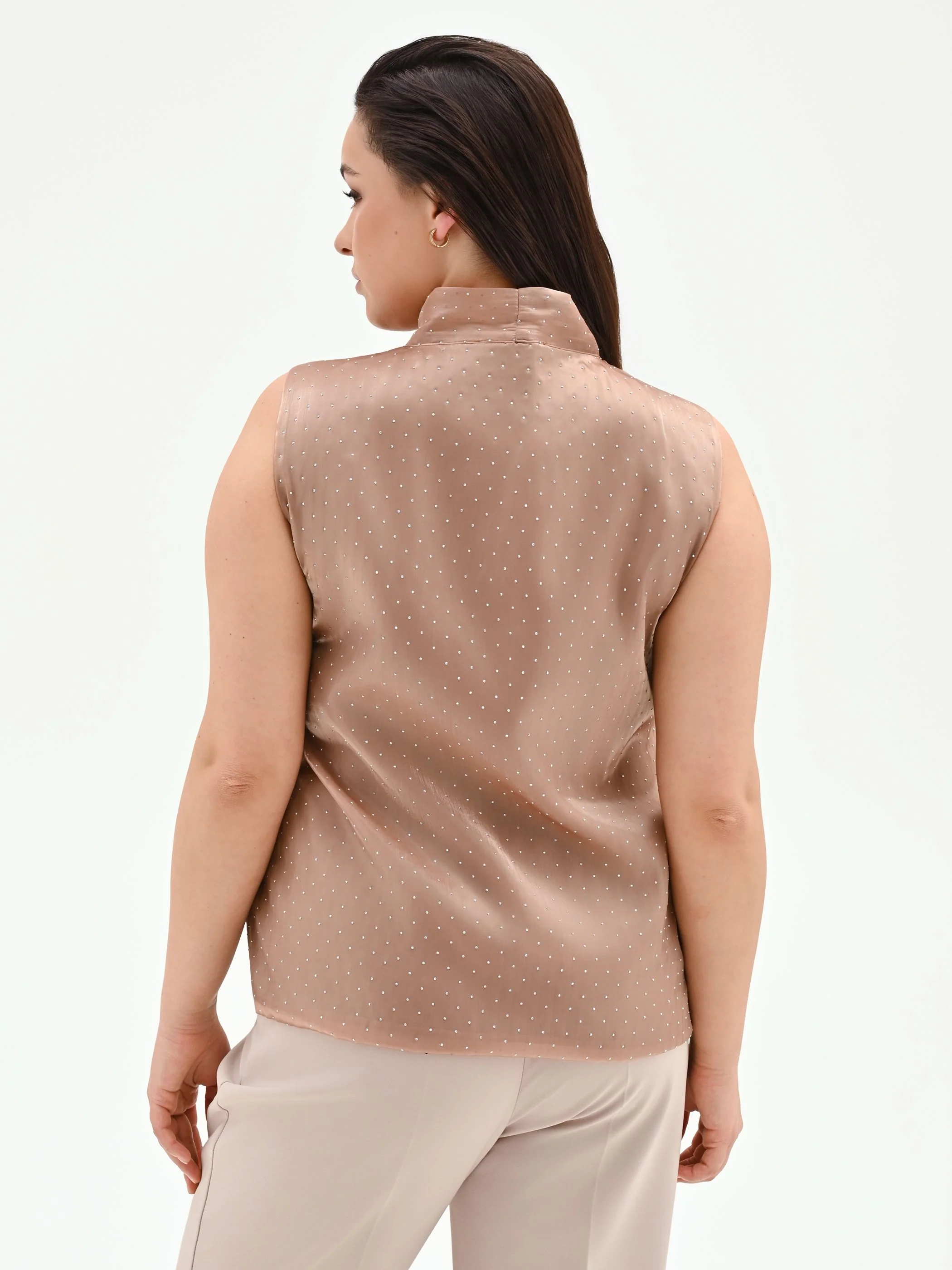 Top Curvy marrone bronzo con collo lavalliere - Image 4