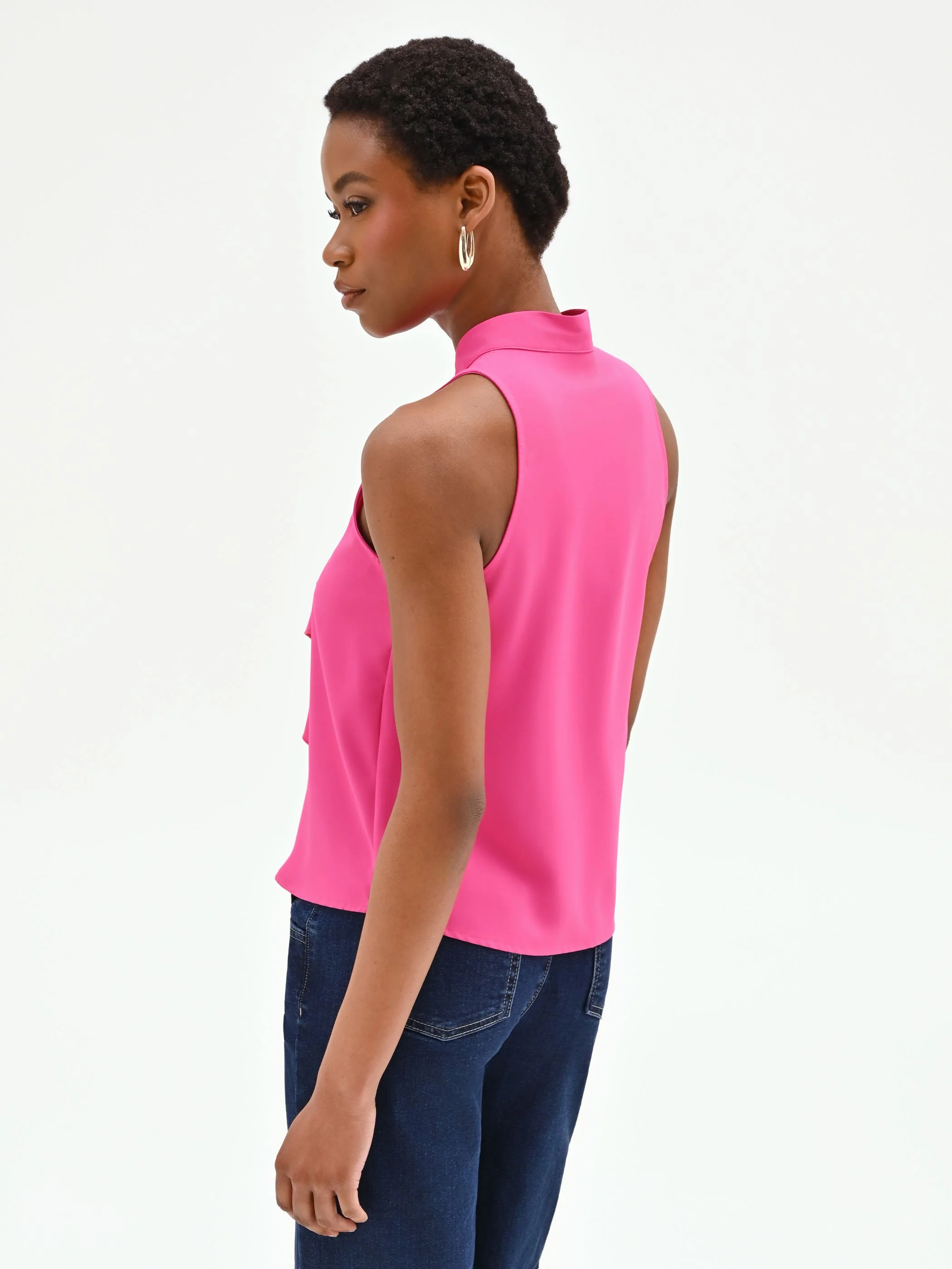 Top fuxia in georgette con rouche a cascata - Image 2