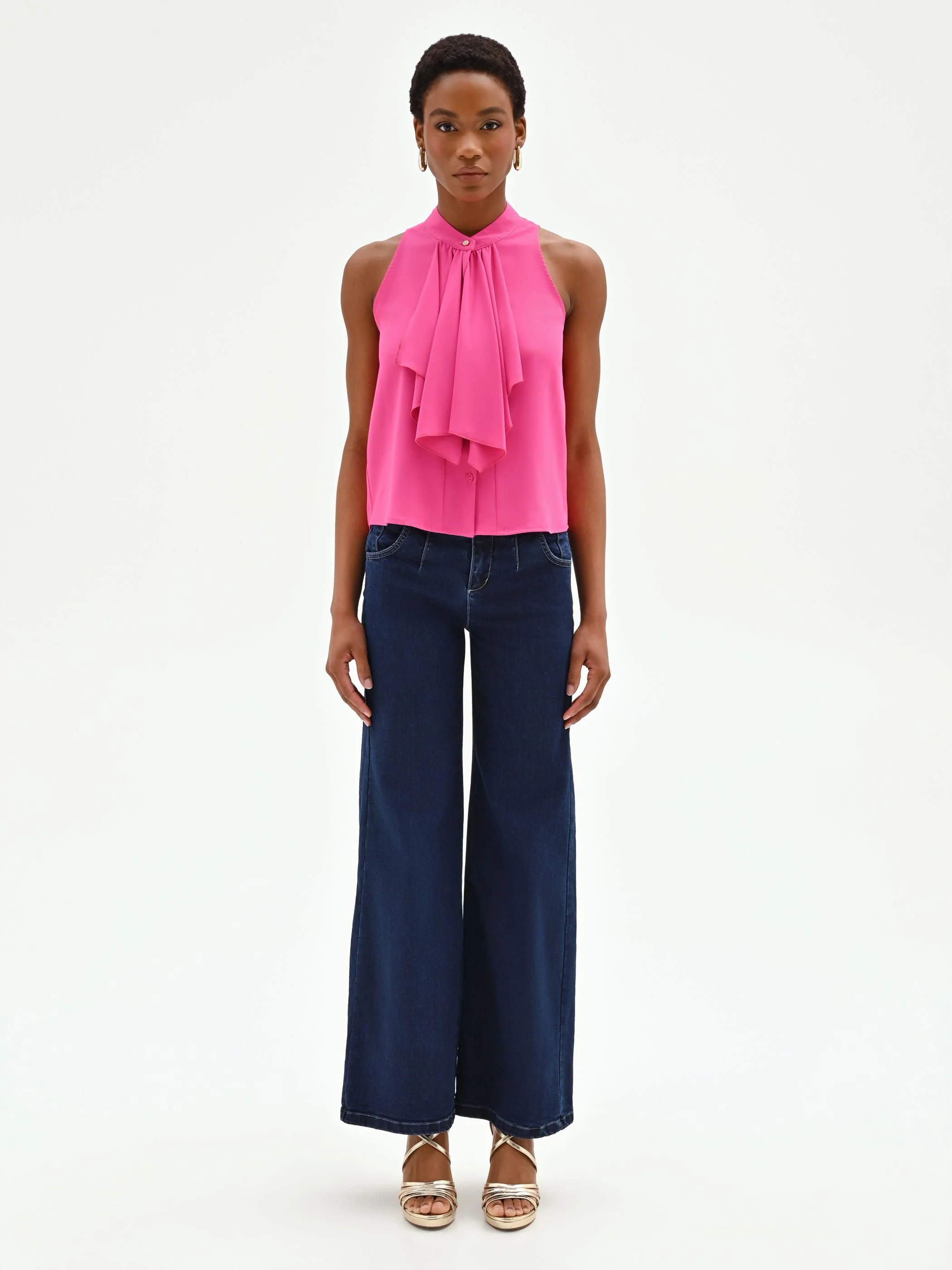 Top fuxia in georgette con rouche a cascata - Image 5