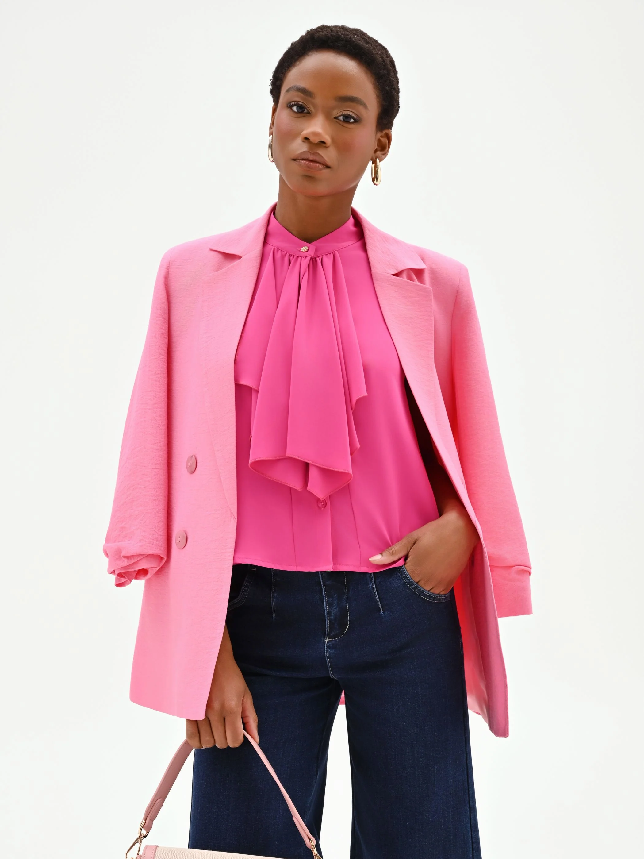 Top fuxia in georgette con rouche a cascata - Image 7