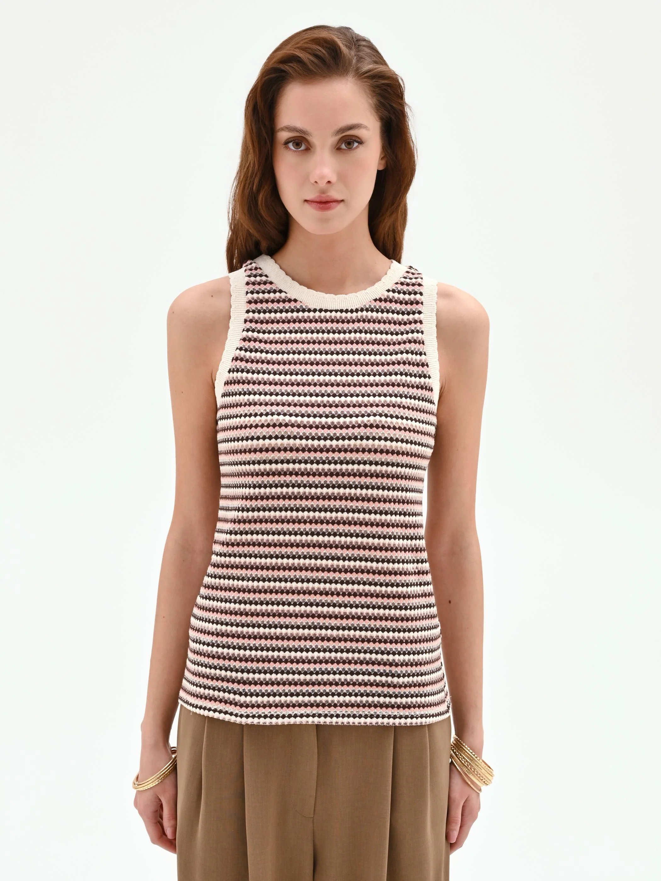 Top in maglia a righe color cioccolato - Image 3