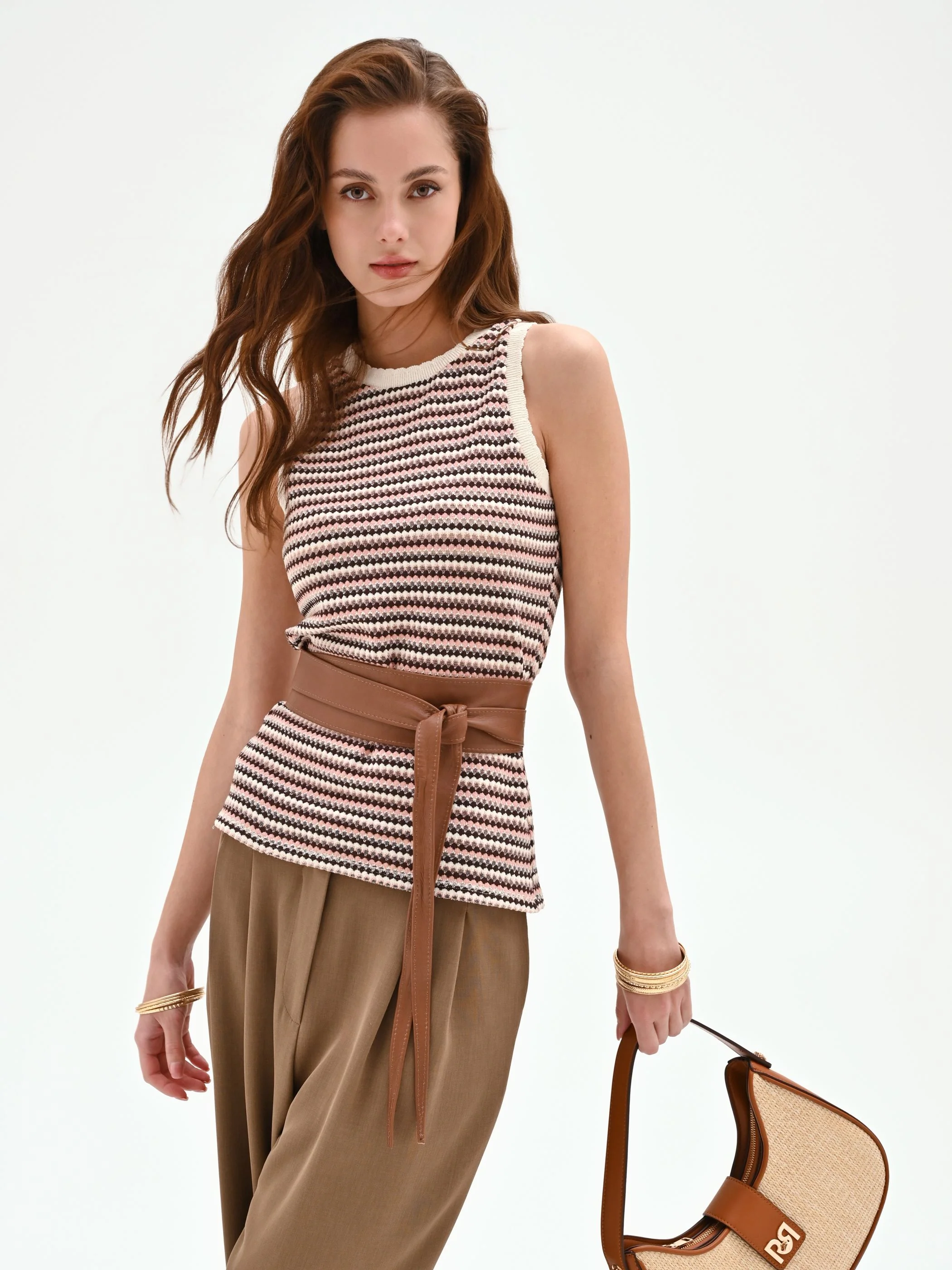 Top in maglia a righe color cioccolato - Image 7