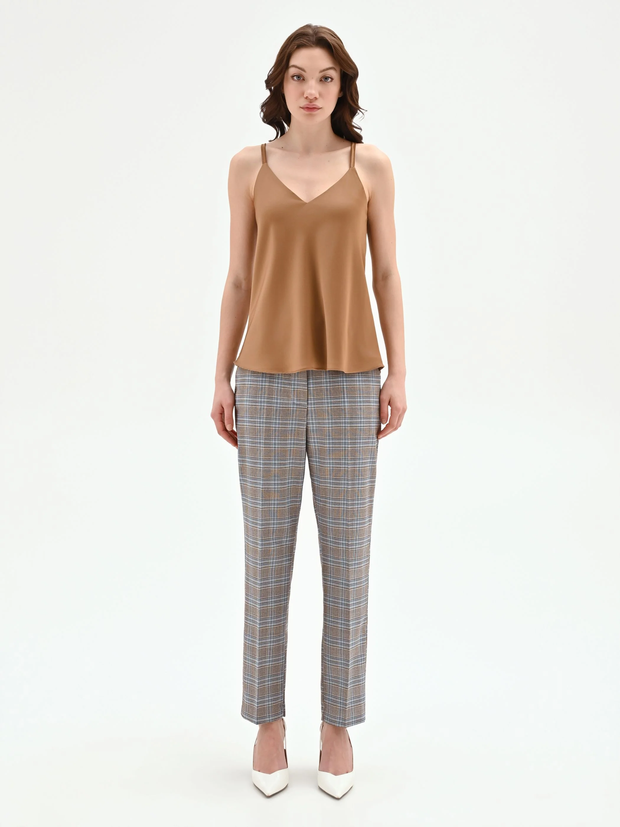 Top in raso color marrone bronzo