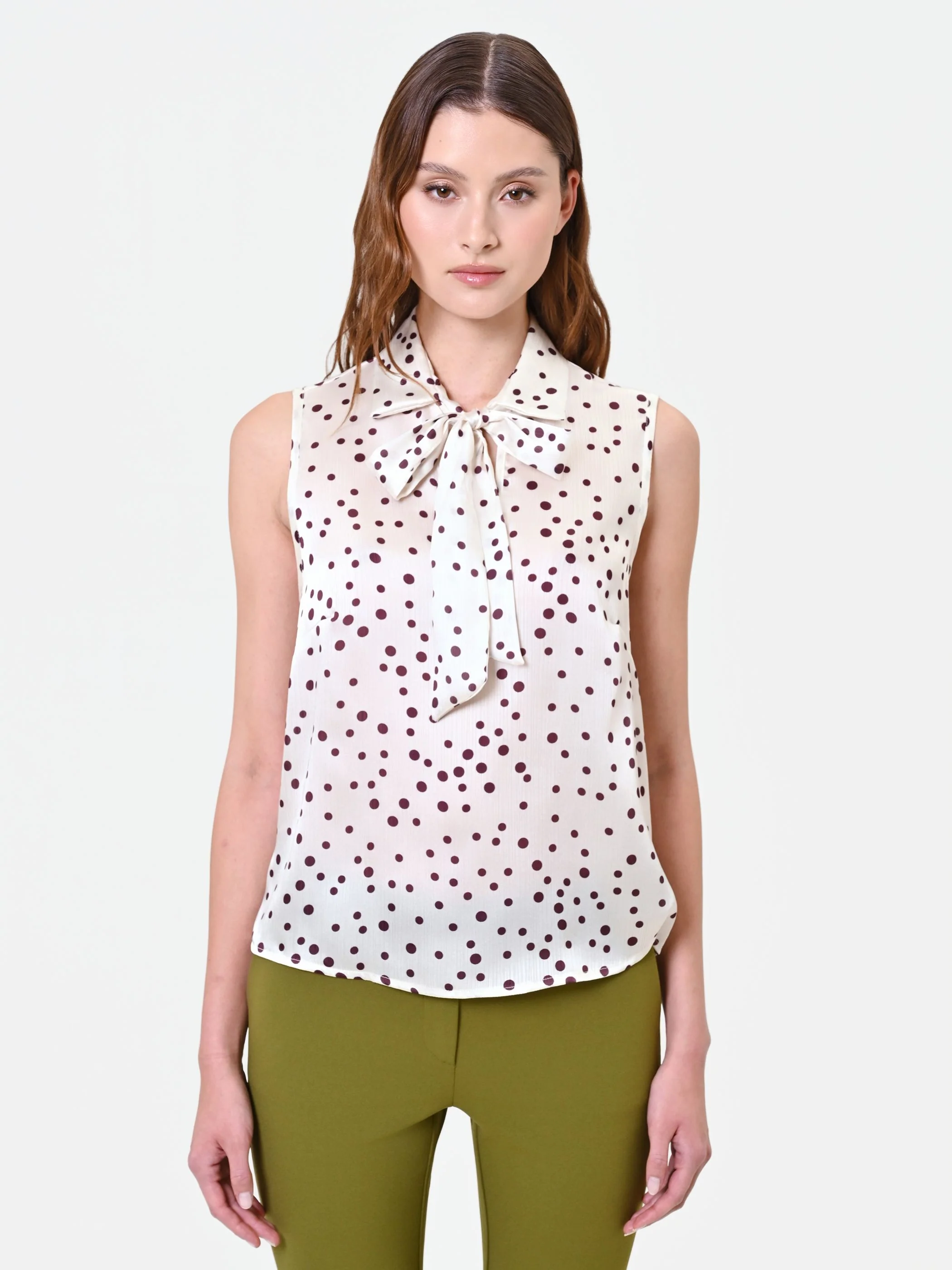 Top in raso con stampa a pois bordeaux - Image 3