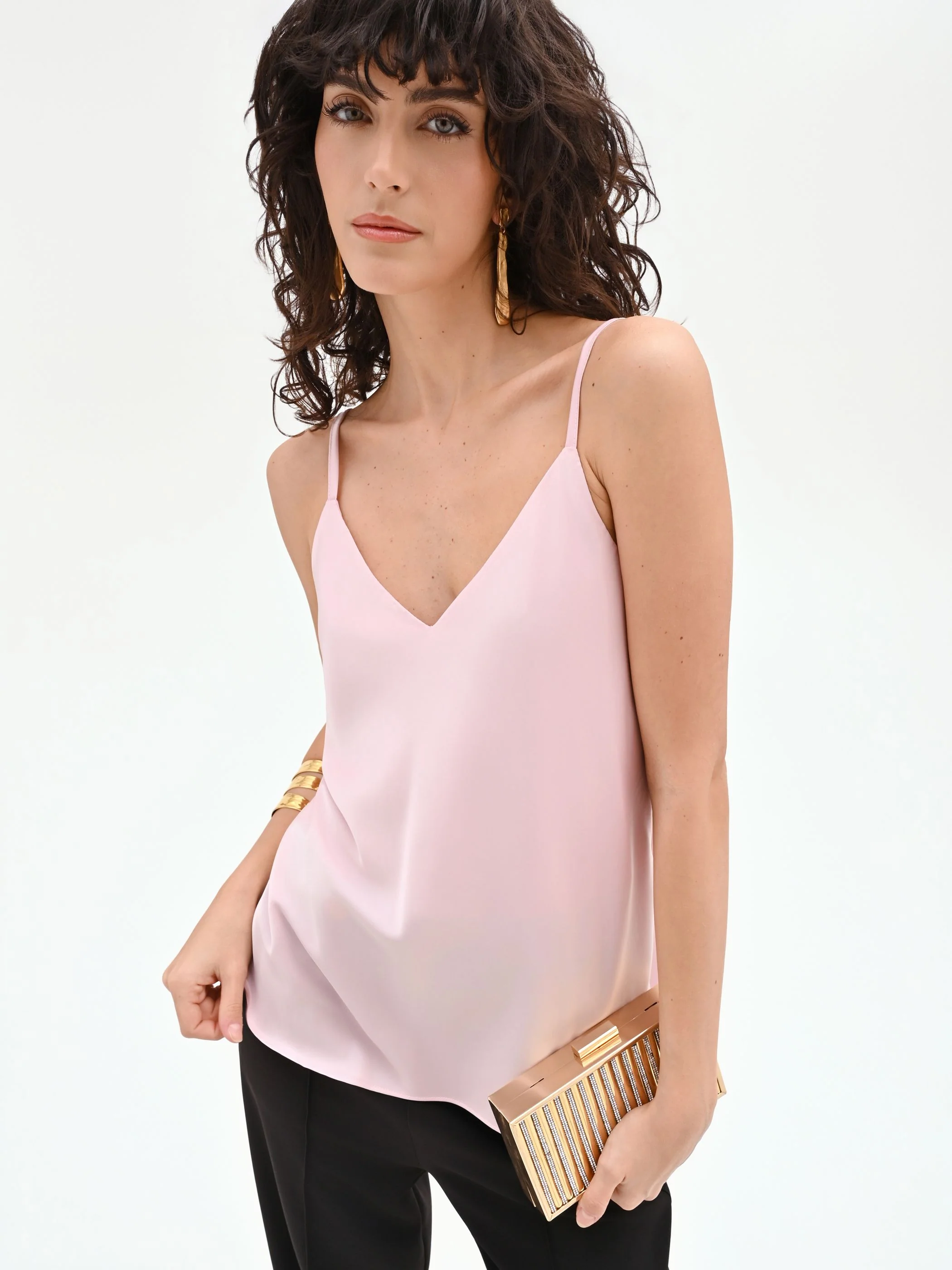 Top in raso rosa pastello con scollo a v - Image 6