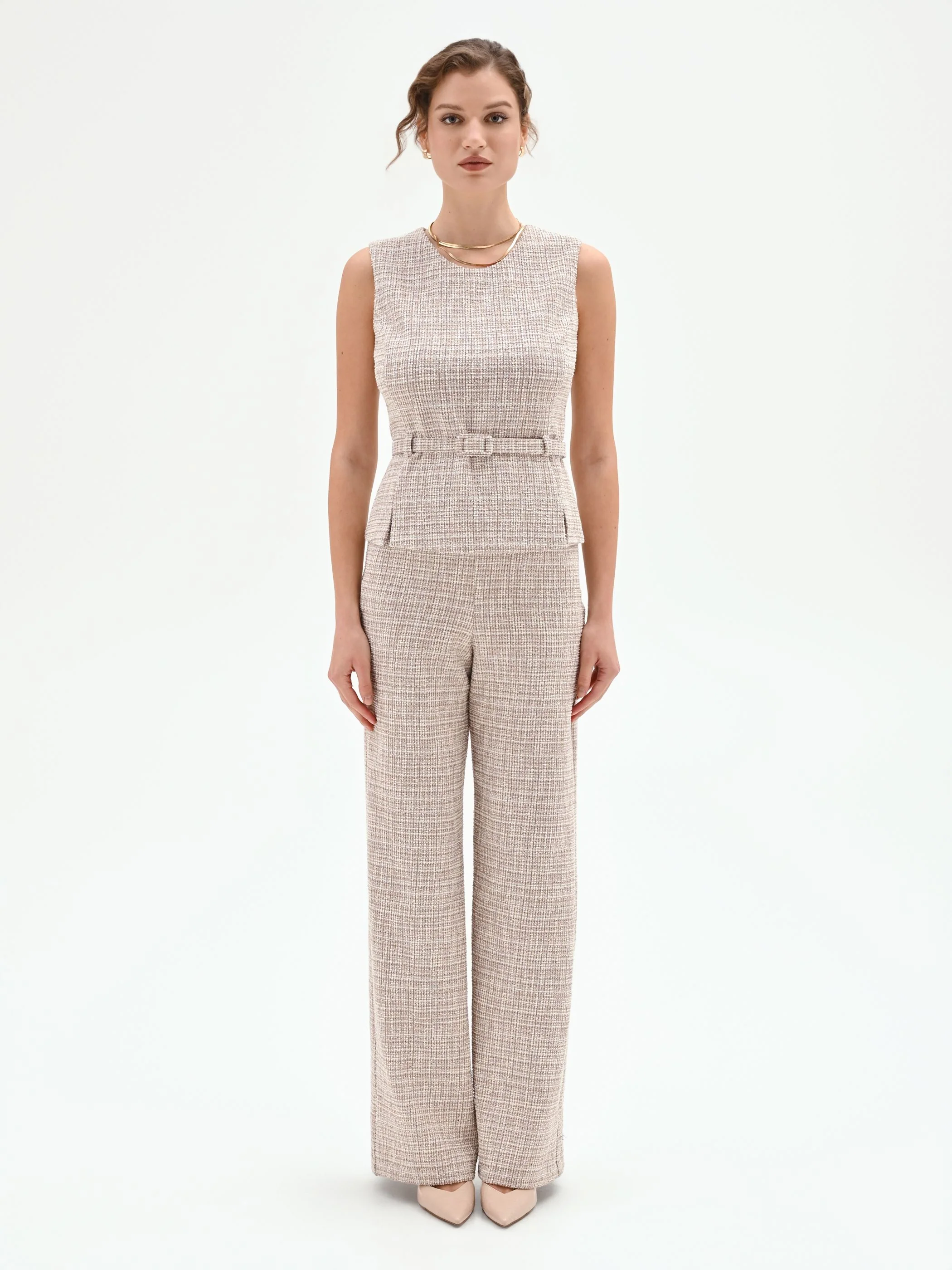 Top in Tweed Beige con Cintura