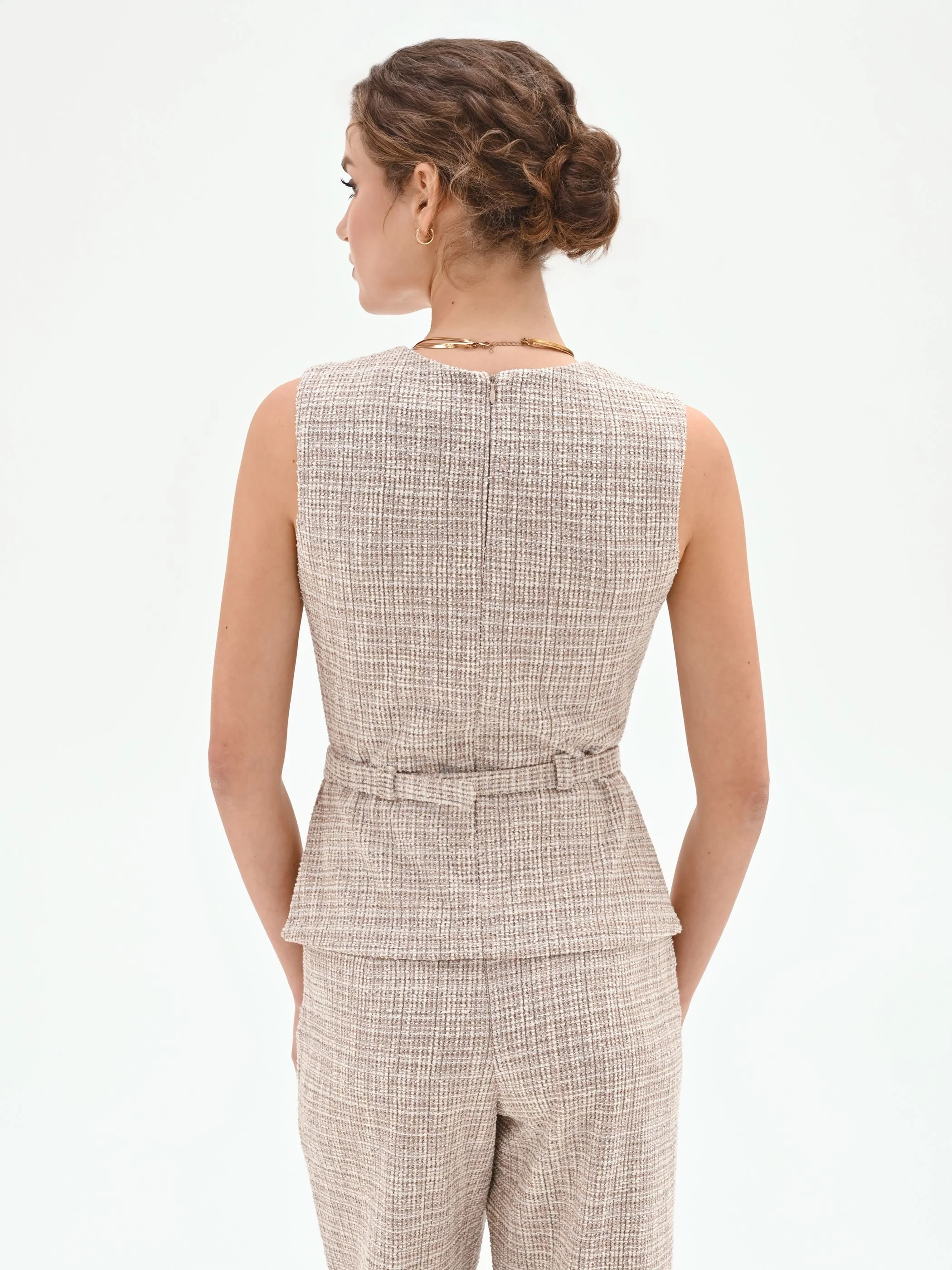 Top in Tweed Beige con Cintura - Image 3