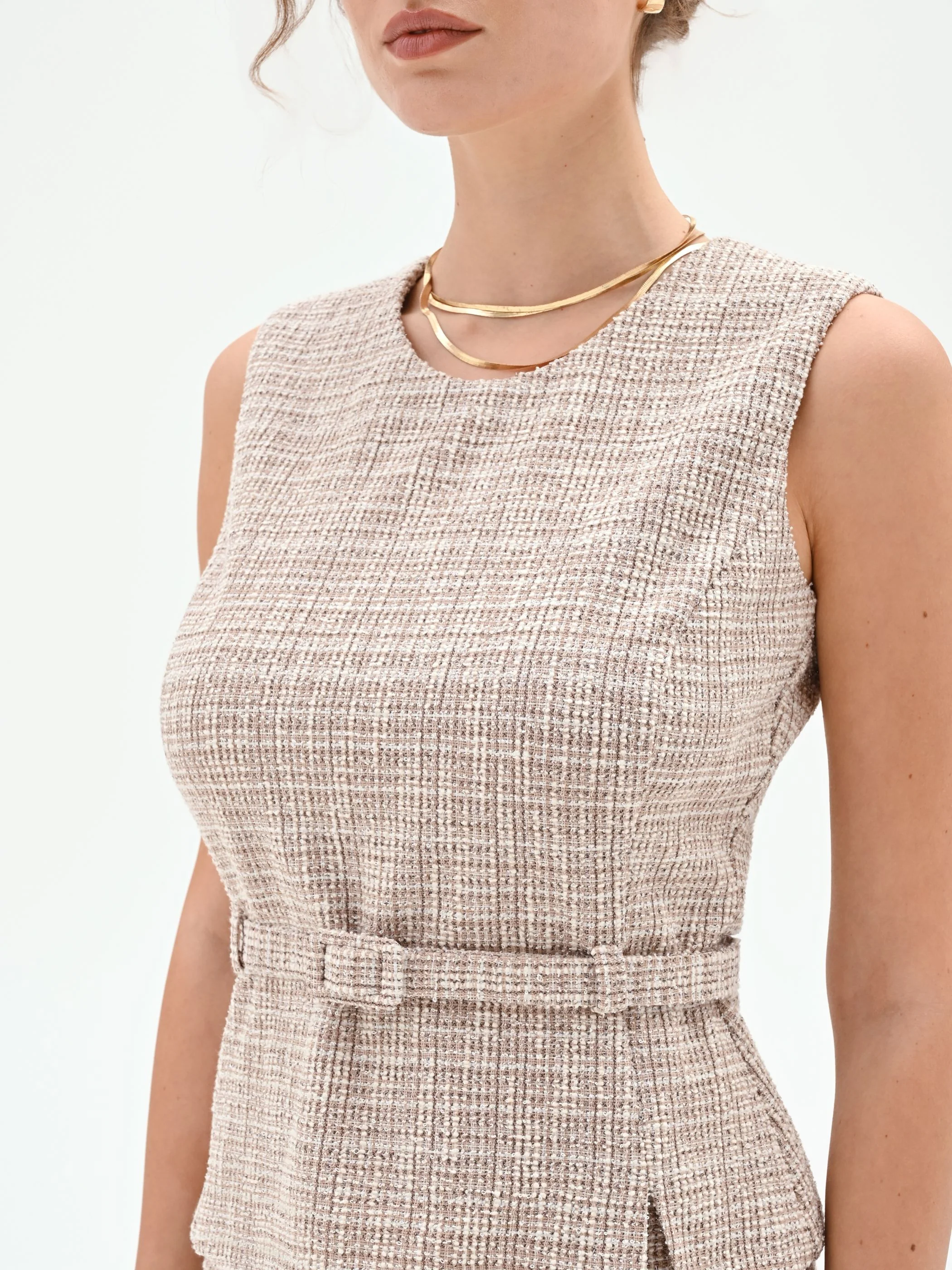 Top in Tweed Beige con Cintura - Image 5