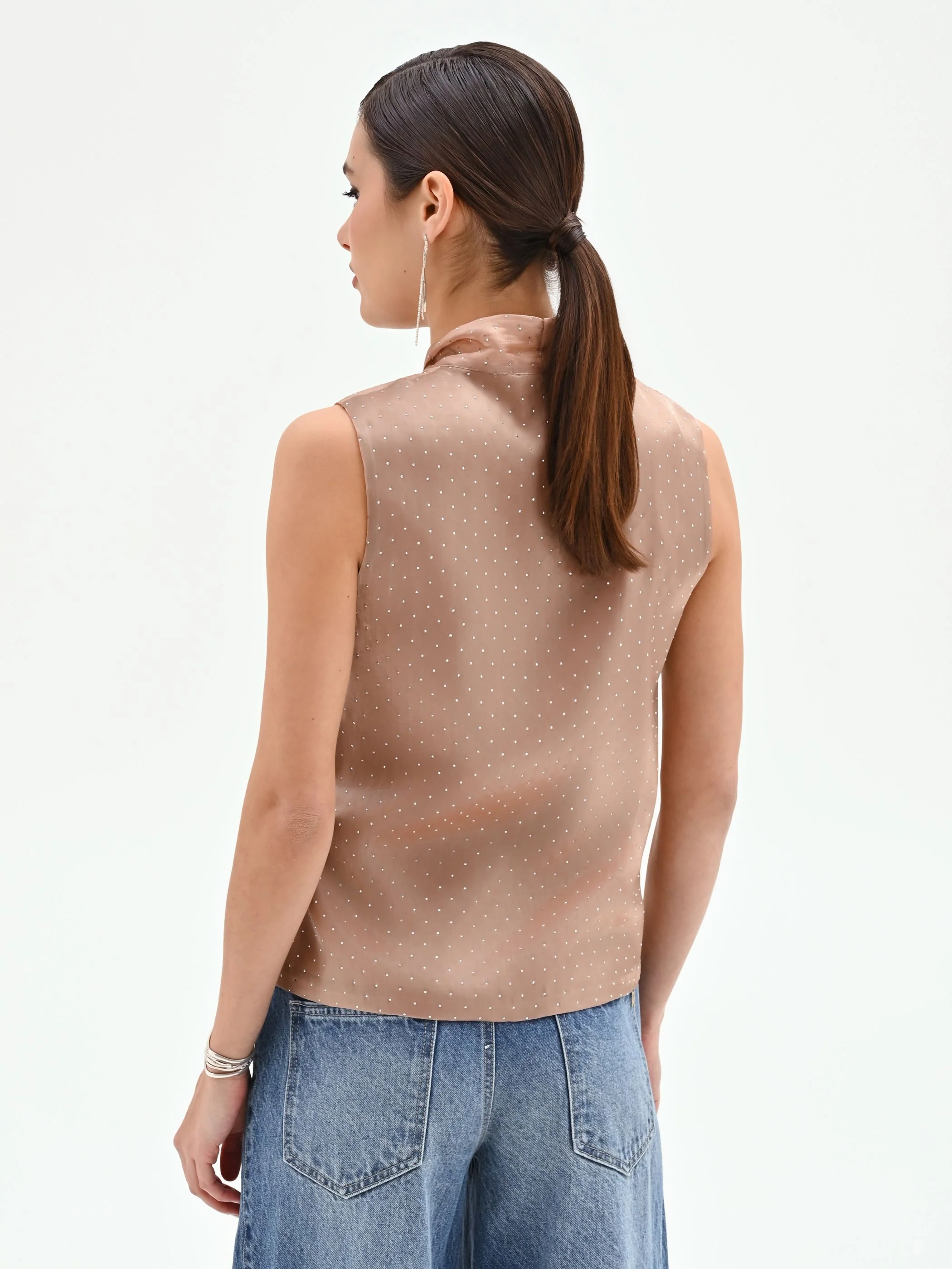 Top marrone bronzo con fiocco e punti luce - Image 3