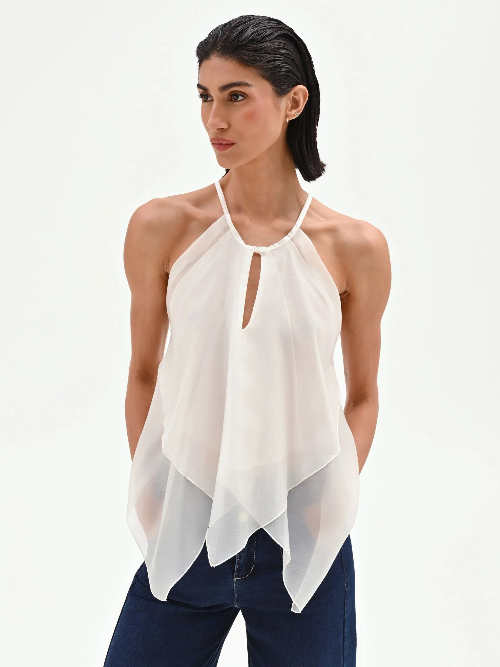 Top panna bianco con scollo all'americana - Image 2