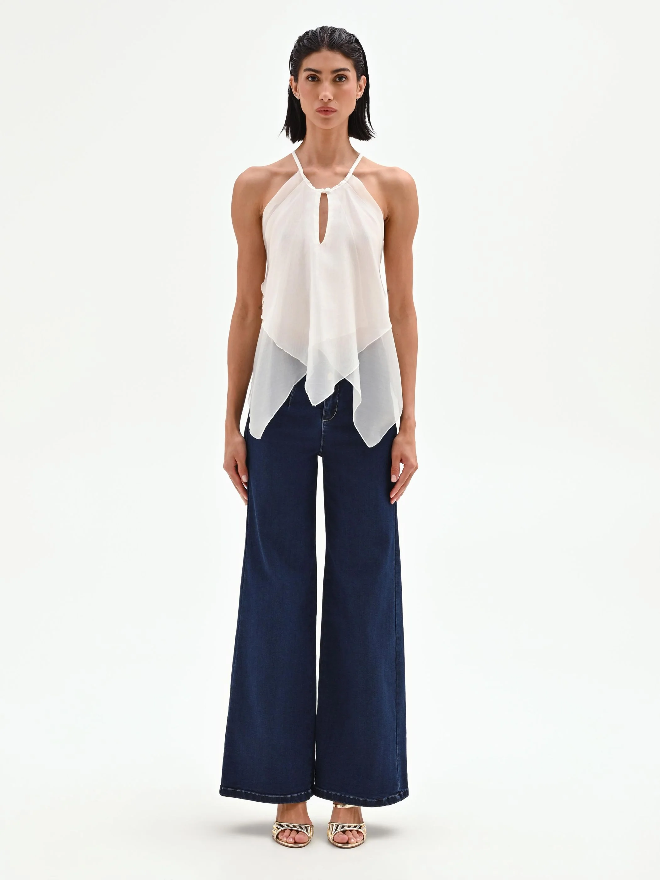 Top panna bianco con scollo all'americana - Image 3