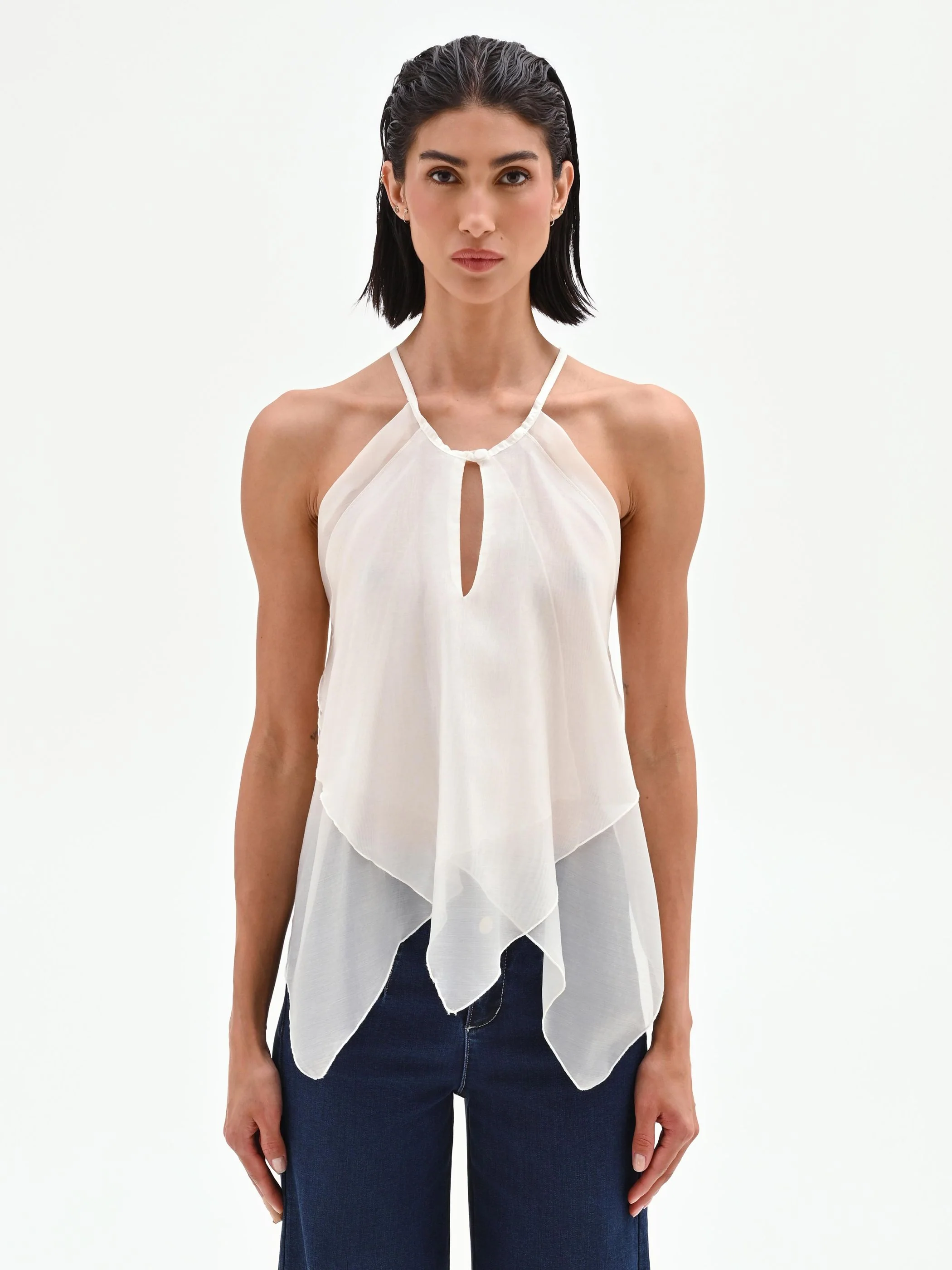 Top panna bianco con scollo all'americana - Image 4