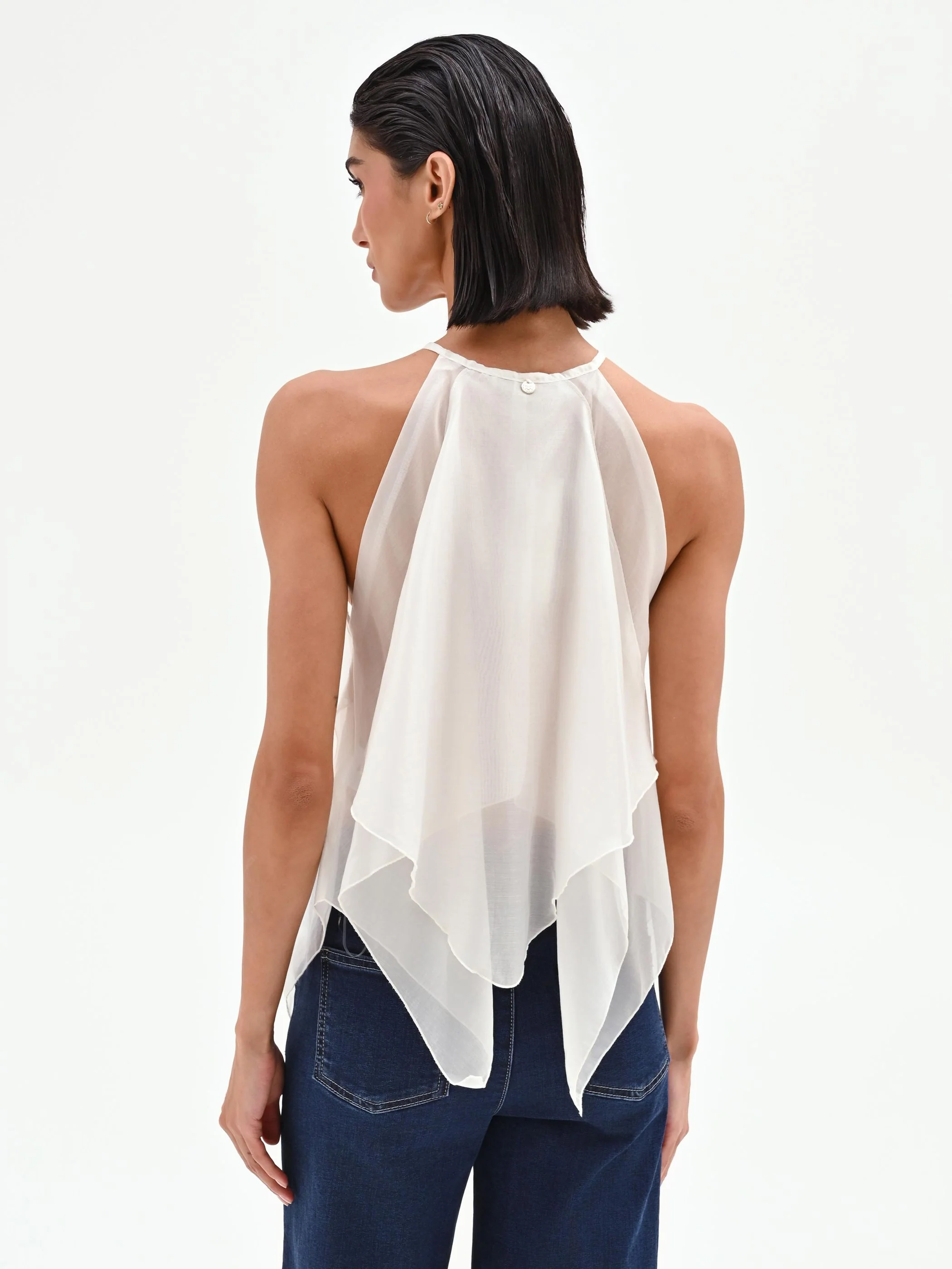 Top panna bianco con scollo all'americana - Image 5