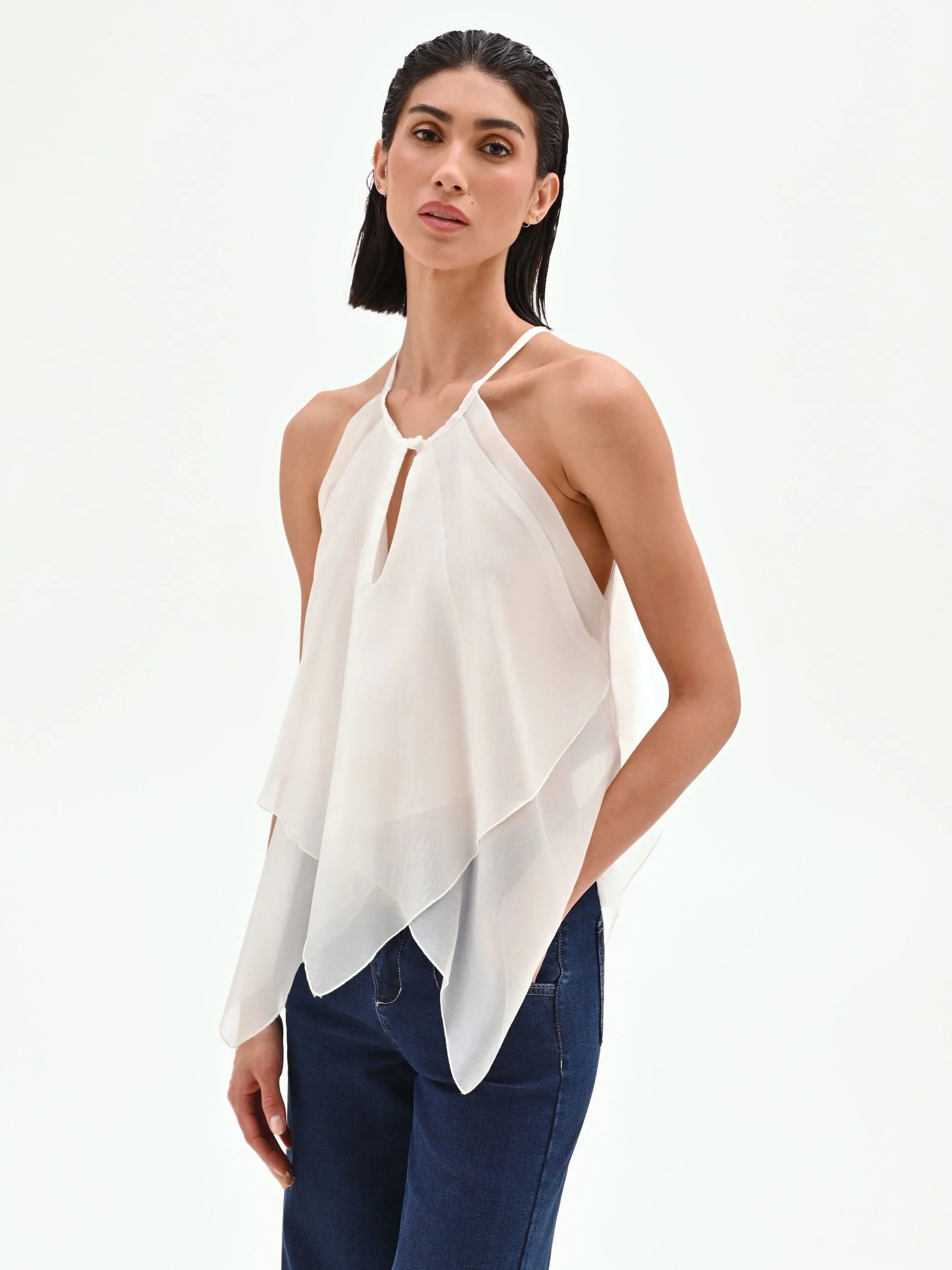 Top panna bianco con scollo all'americana - Image 6