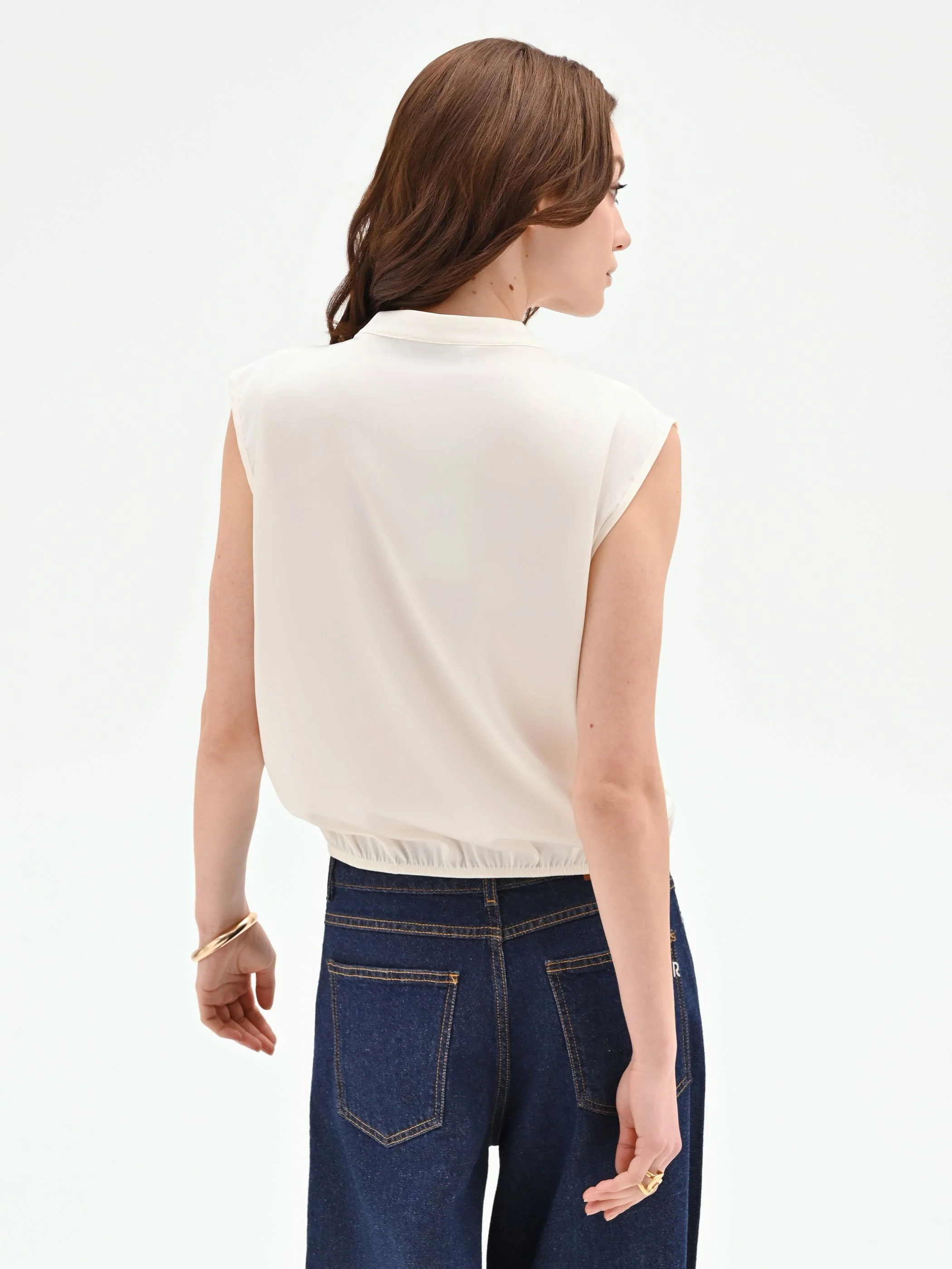 Top panna bianco in tweed stile gilet - Image 2