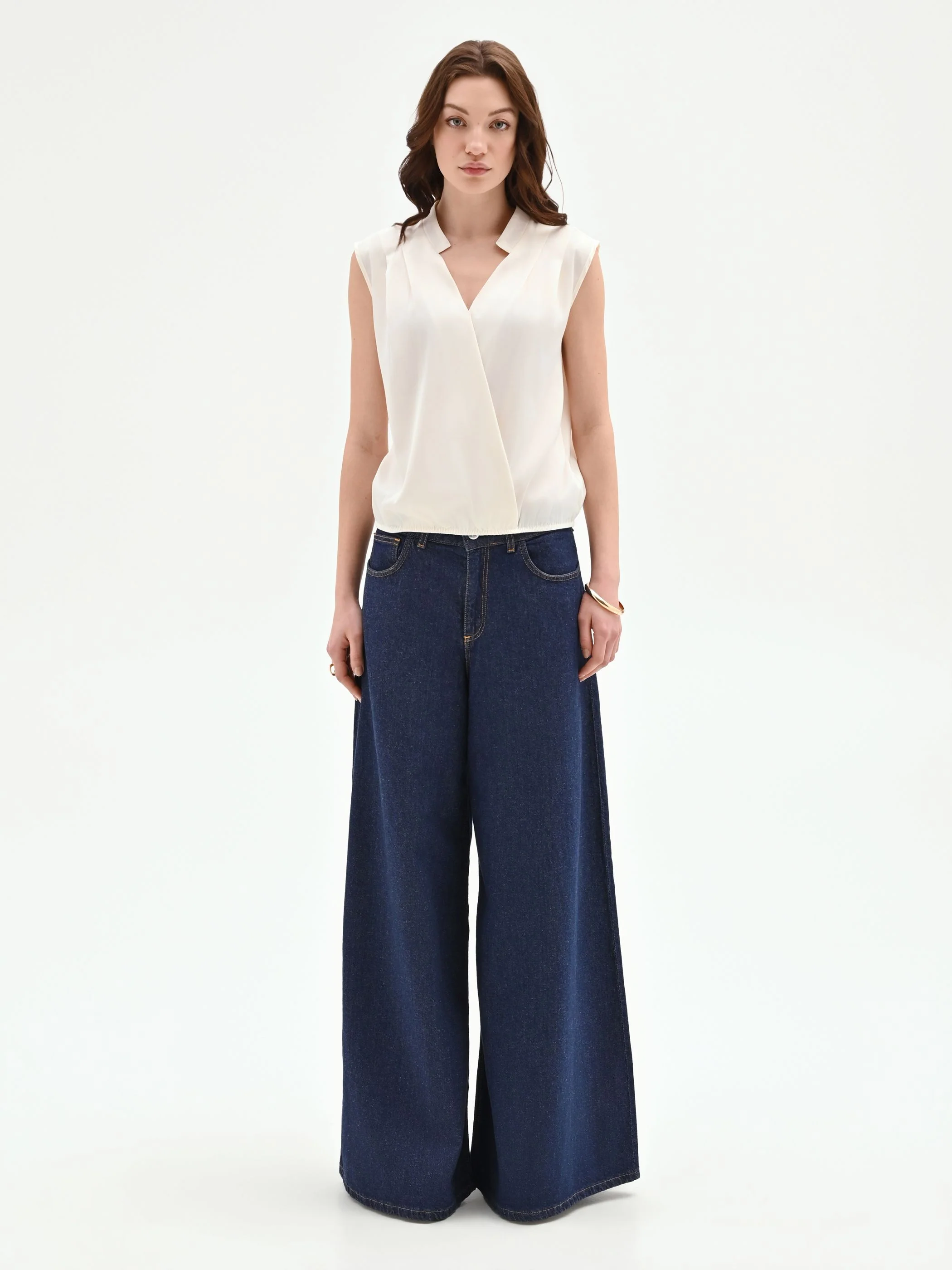 Top panna bianco in tweed stile gilet - Image 4