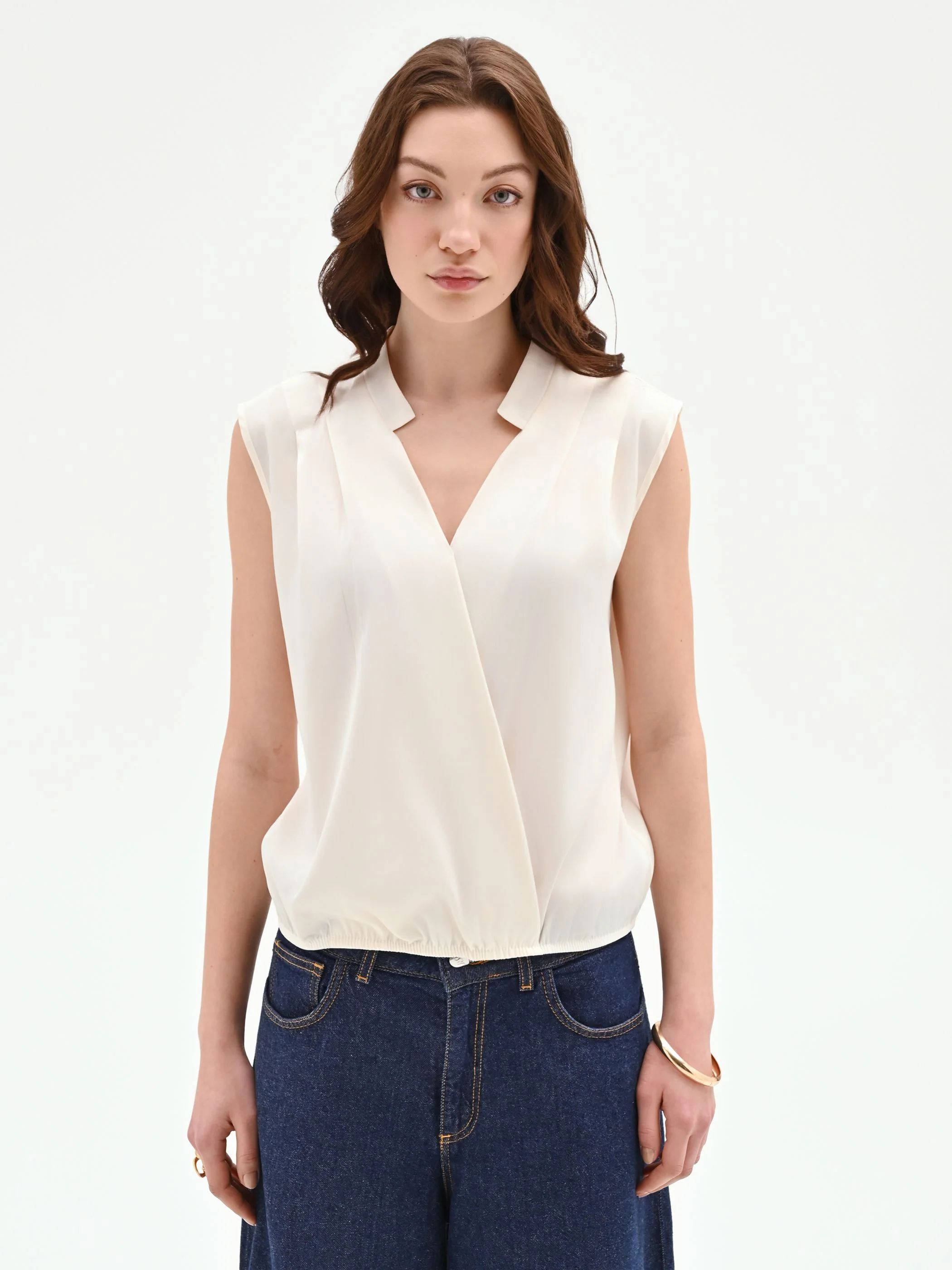 Top panna bianco in tweed stile gilet - Image 5