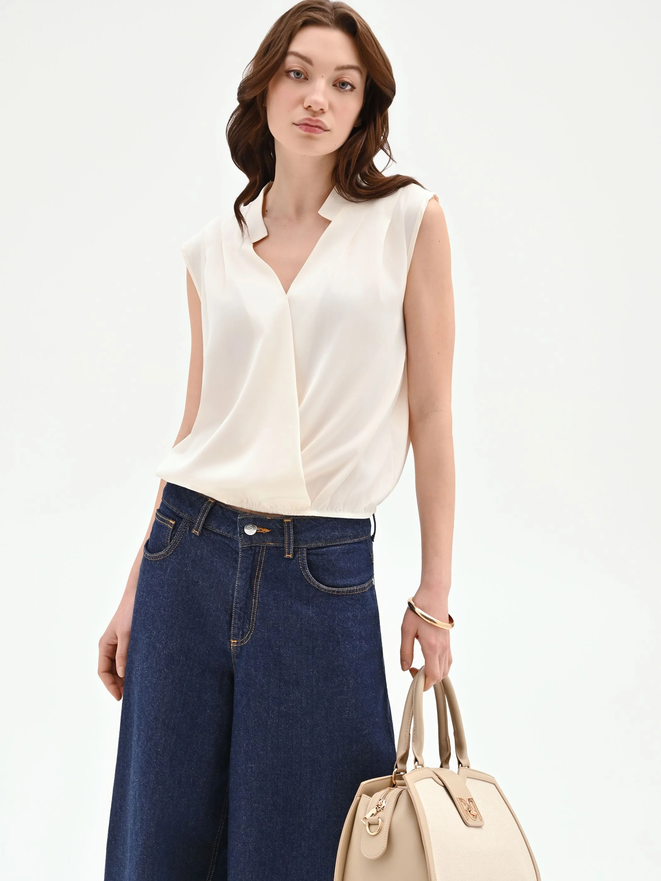Top panna bianco in tweed stile gilet - Image 6