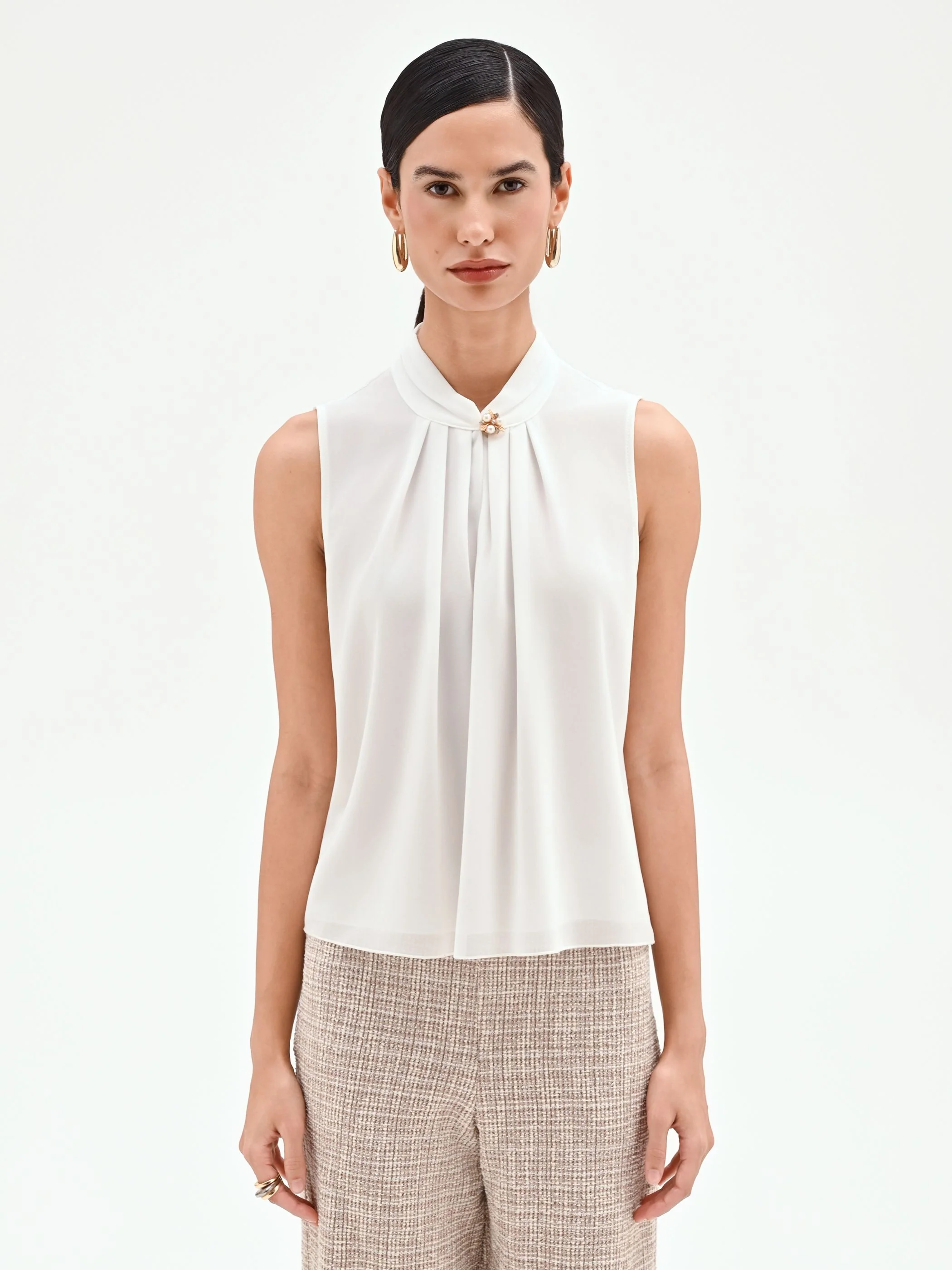 Top panna in georgette con collo arricciato - Image 2