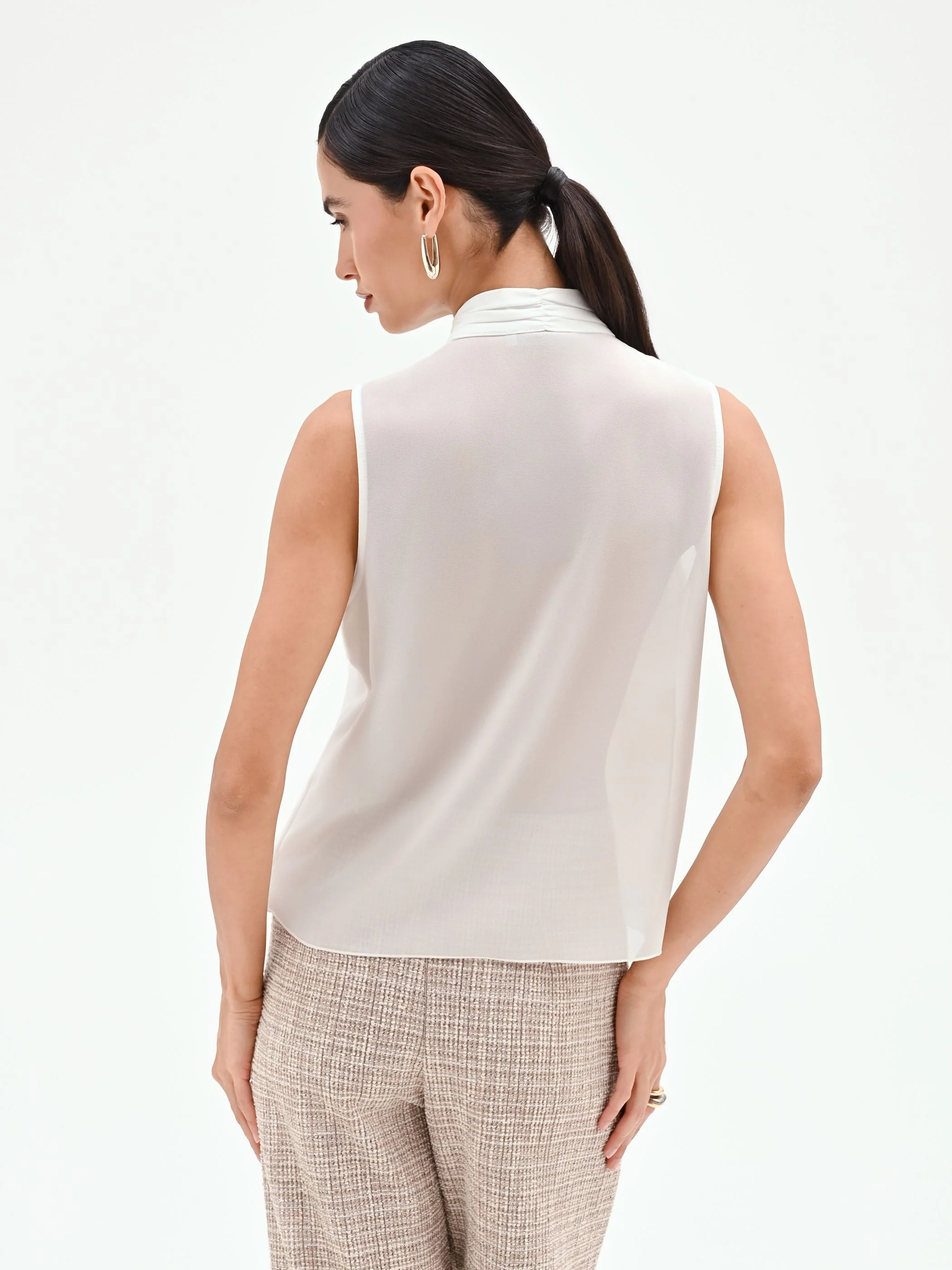 Top panna in georgette con collo arricciato - Image 3