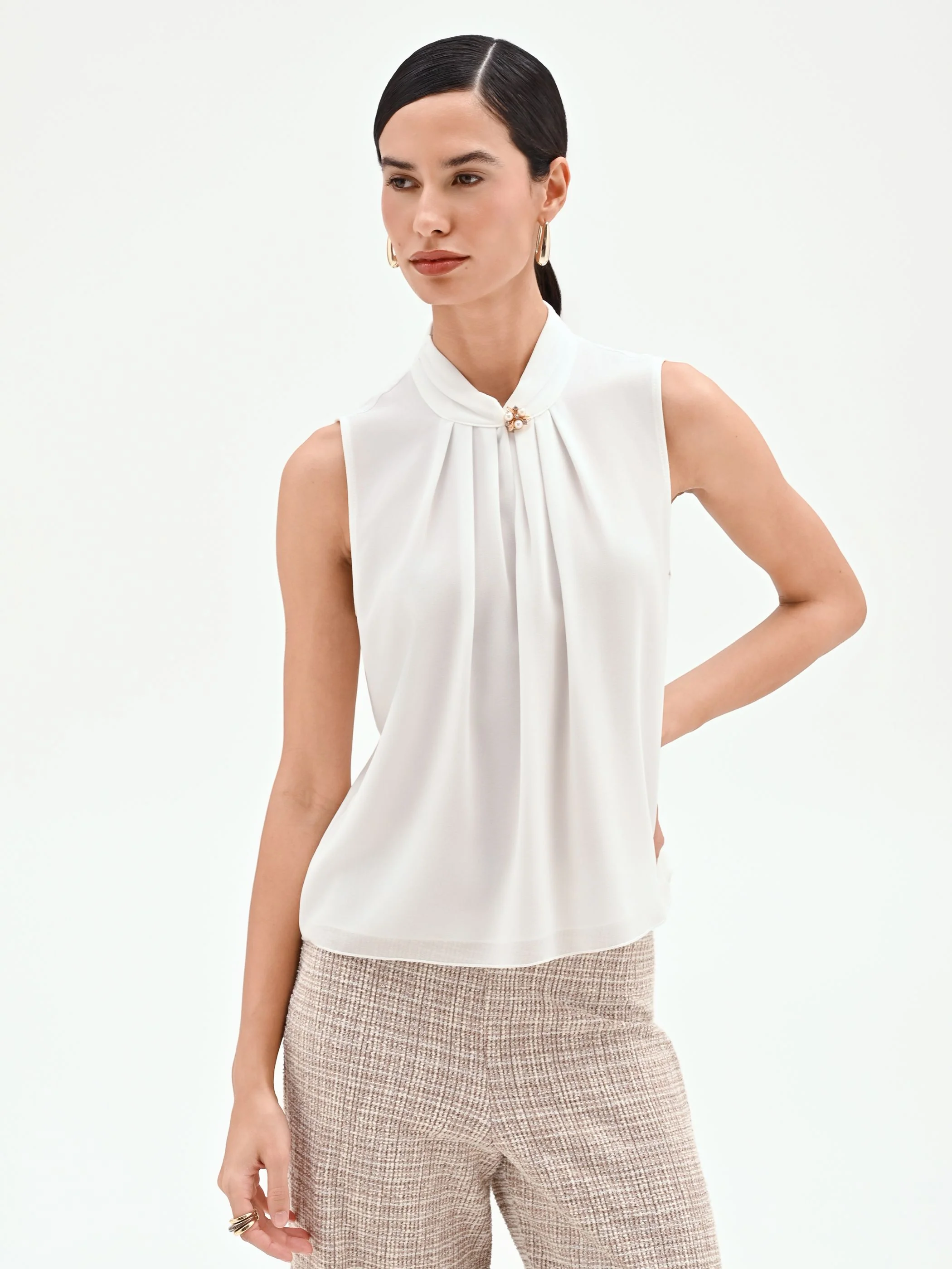 Top panna in georgette con collo arricciato - Image 4