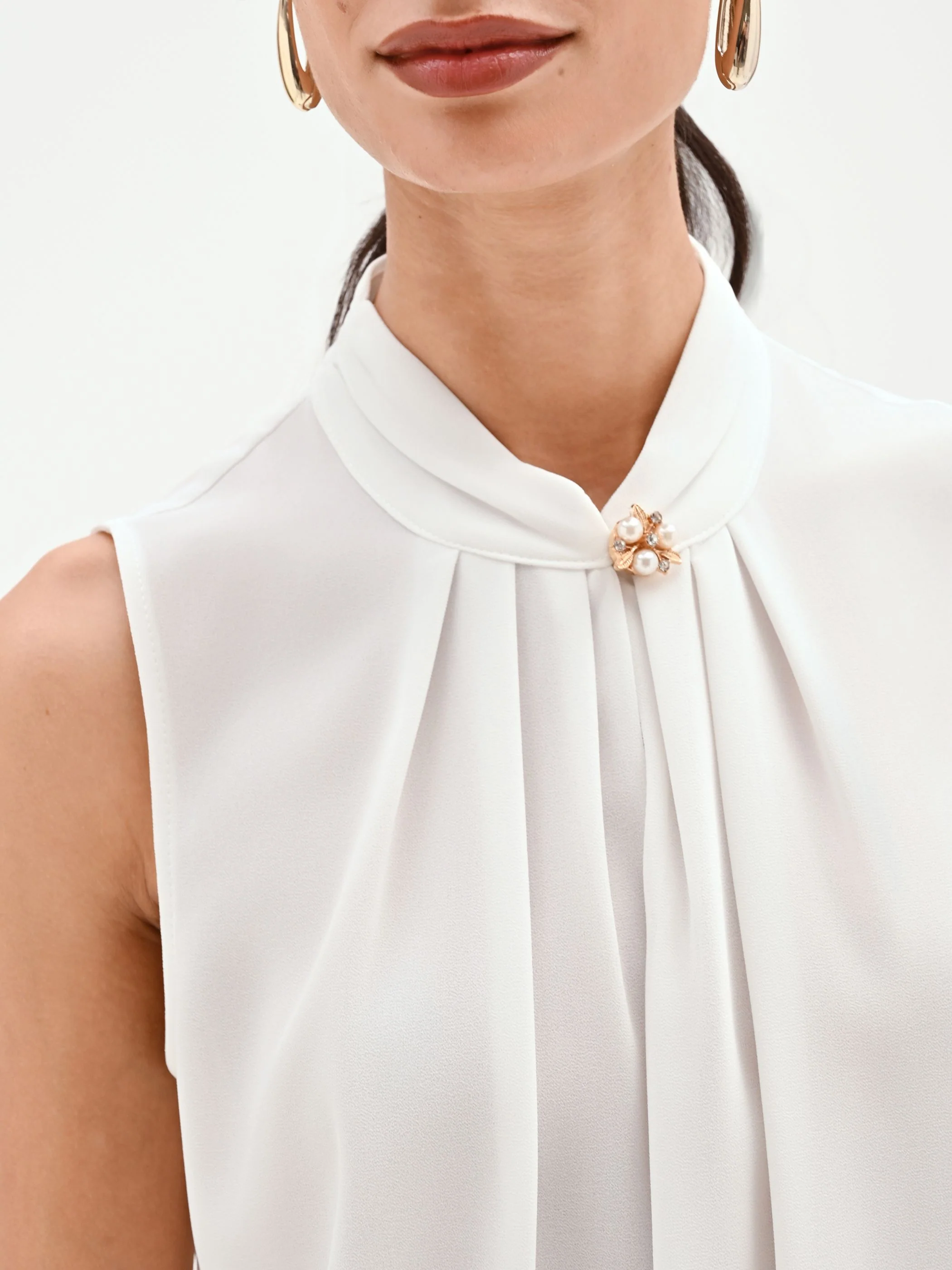 Top panna in georgette con collo arricciato - Image 5