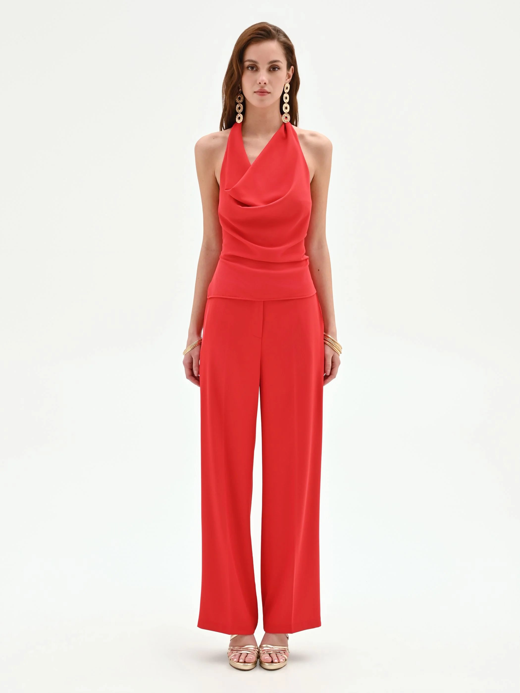 Top rosso fragola in cadi con scollo drappeggiato - Image 3