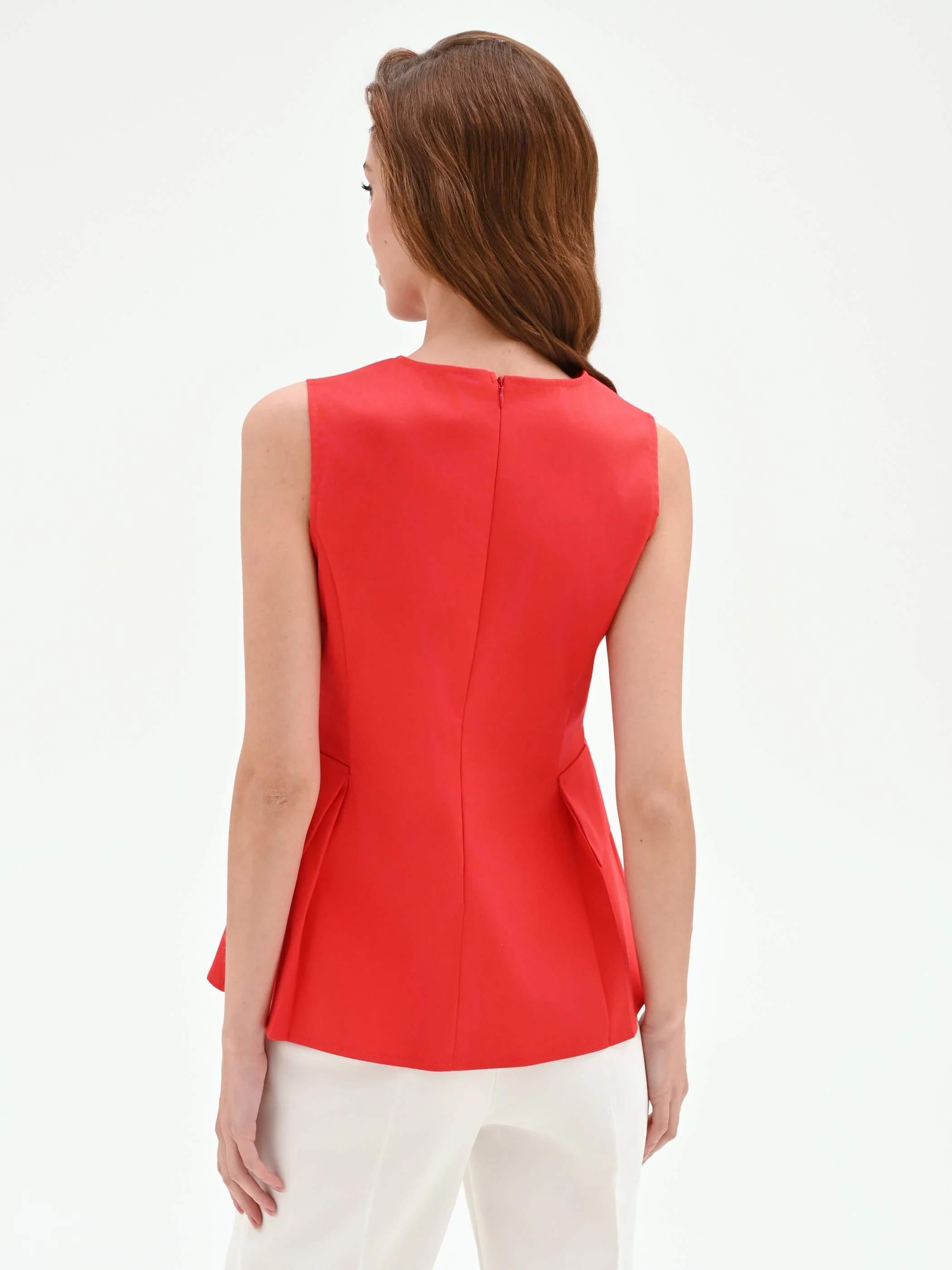 Top rosso in cotone con baschina - Image 2