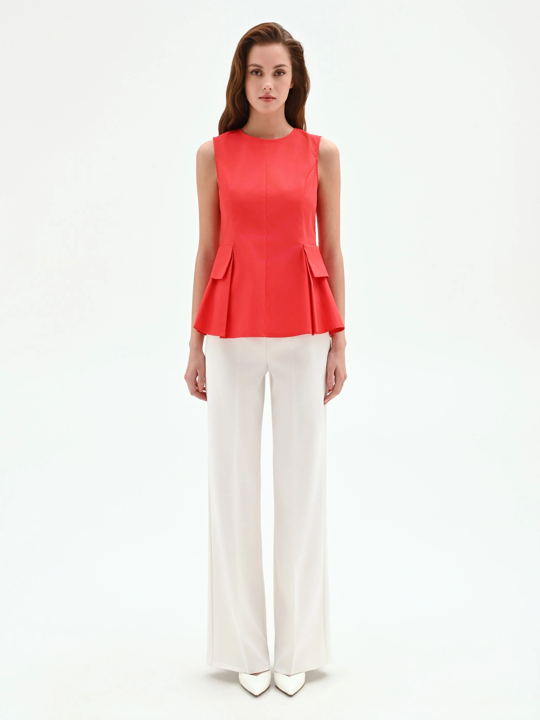 Top rosso in cotone con baschina - Image 3