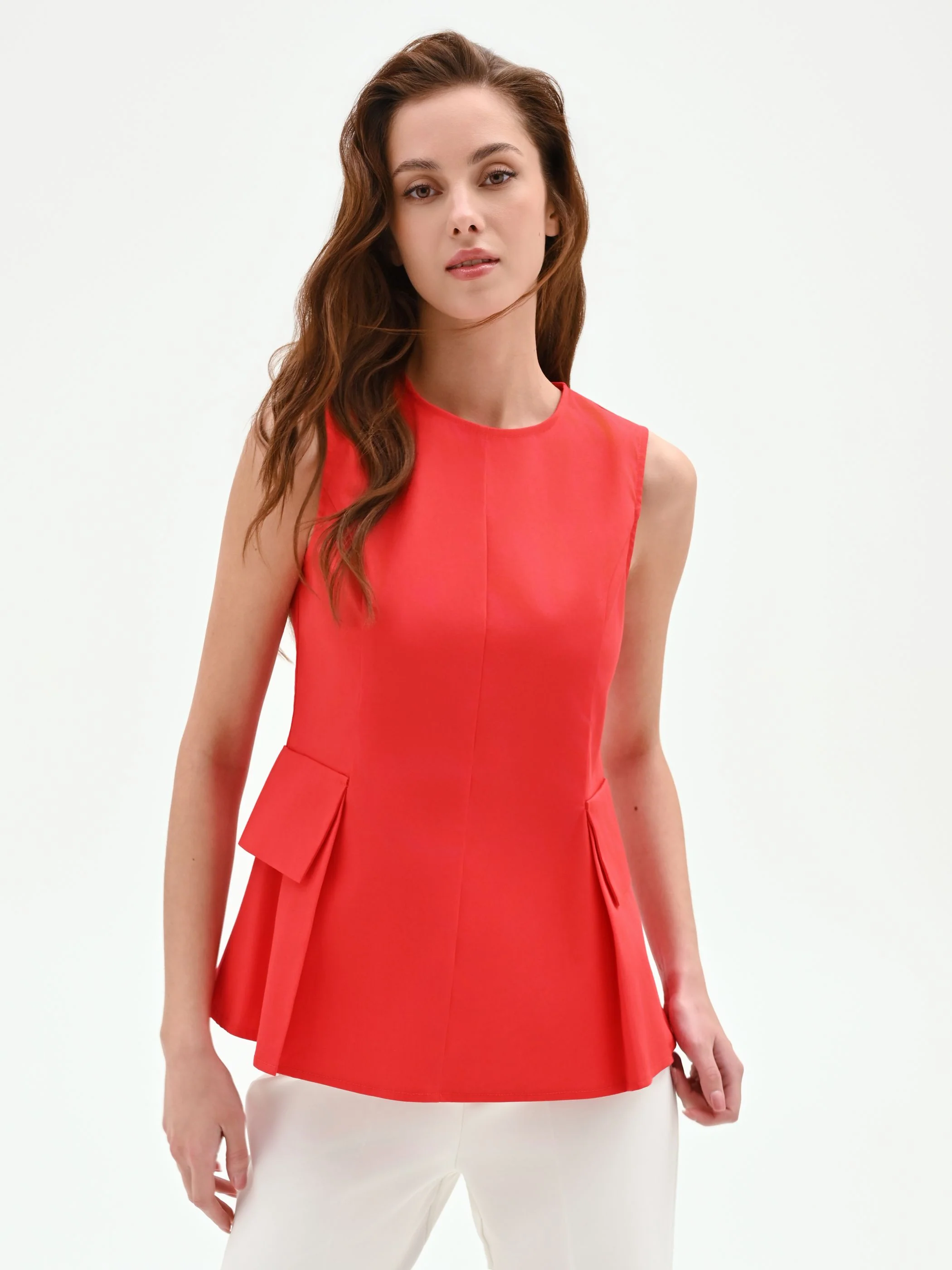 Top rosso in cotone con baschina - Image 5