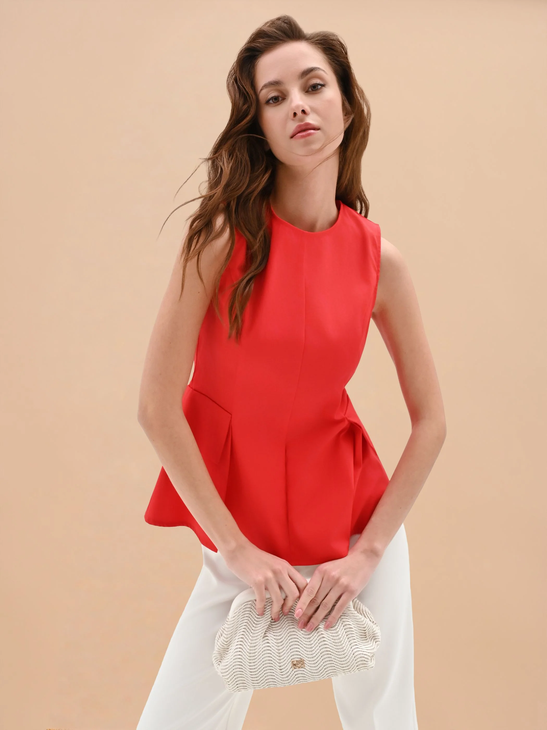 Top rosso in cotone con baschina - Image 7