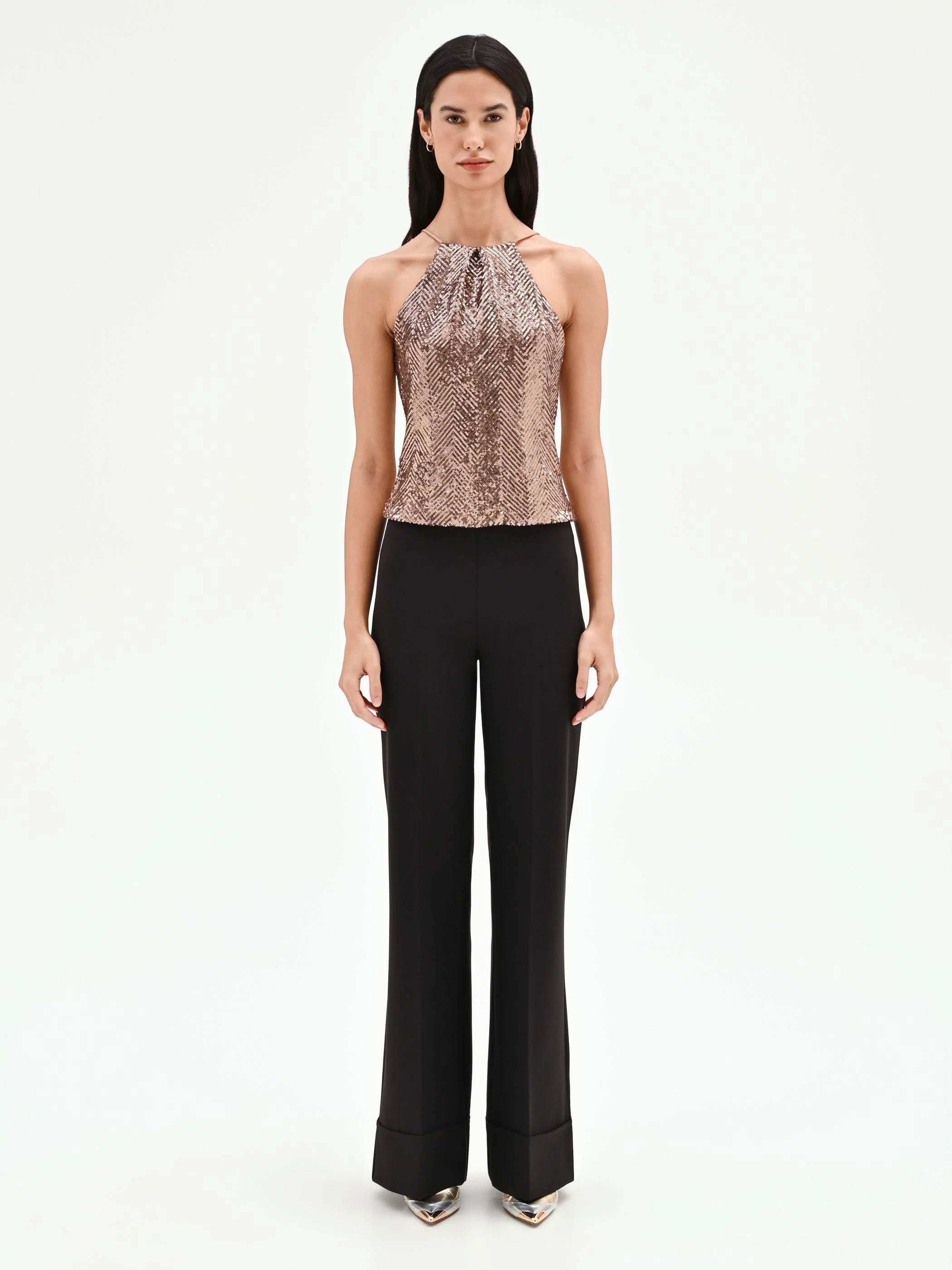 Top scollo halter in paillettes marrone bronzo - Image 2