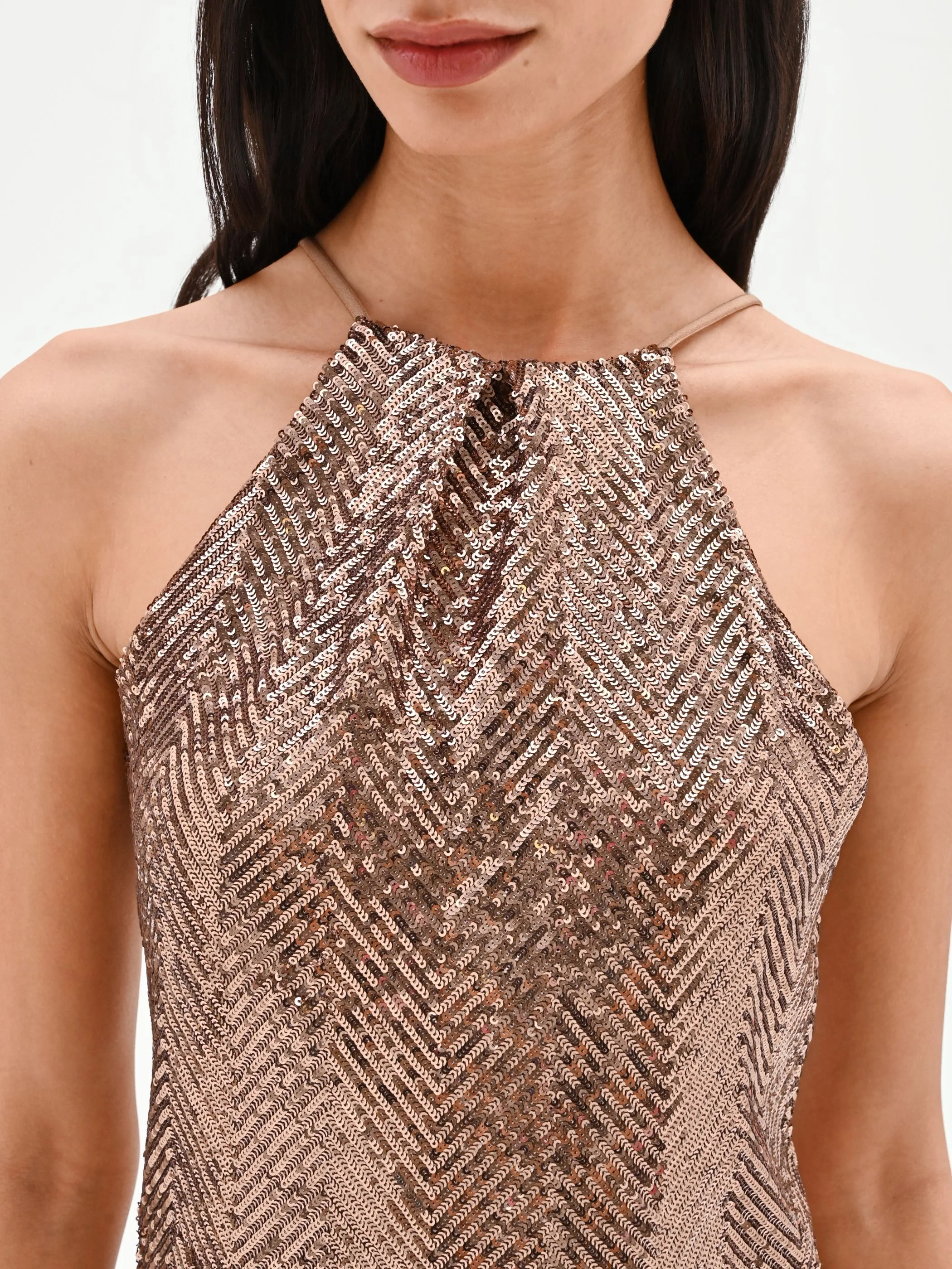 Top scollo halter in paillettes marrone bronzo - Image 4