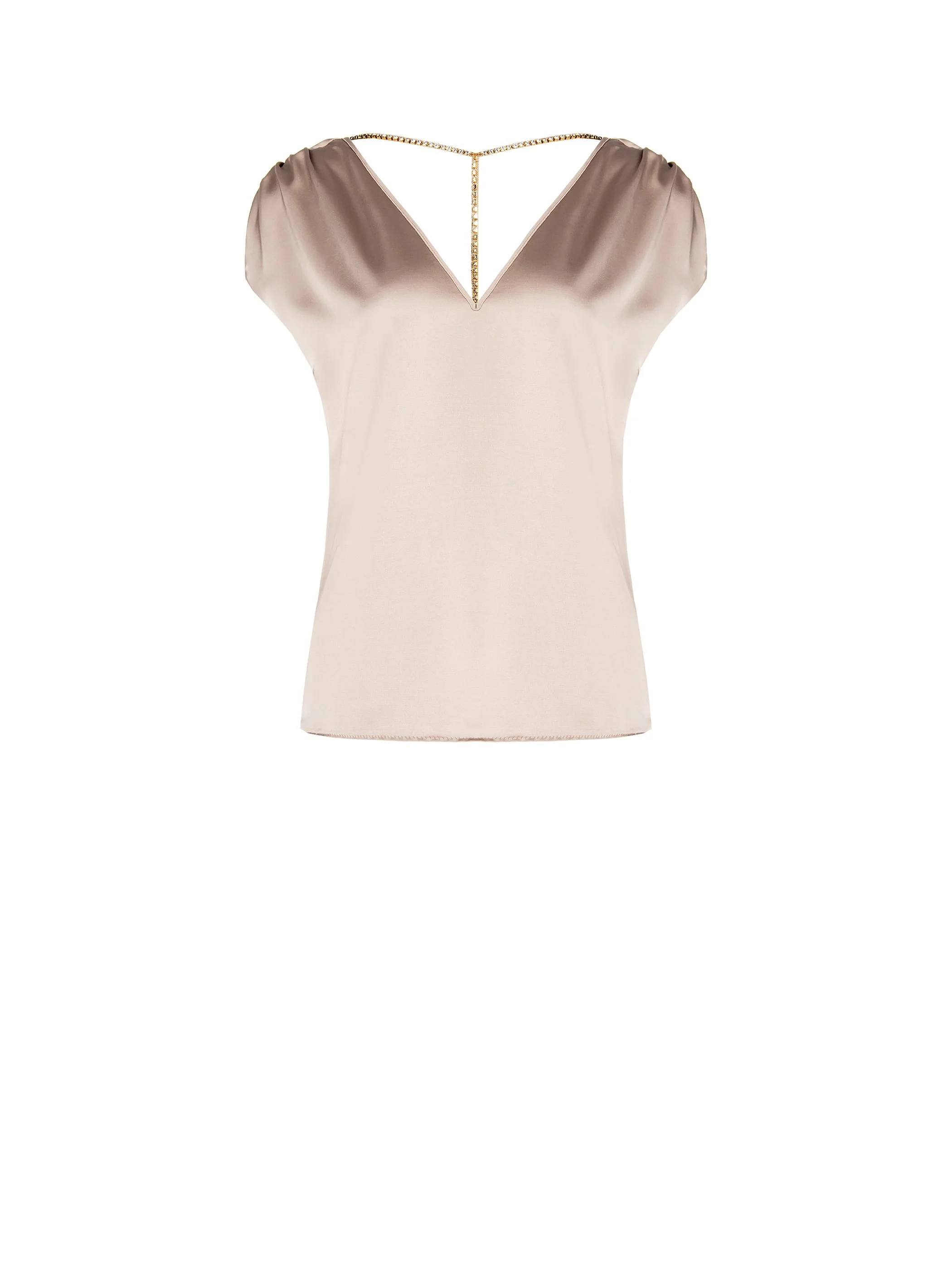 Top tortora beige in raso con maniche a petalo - Image 6