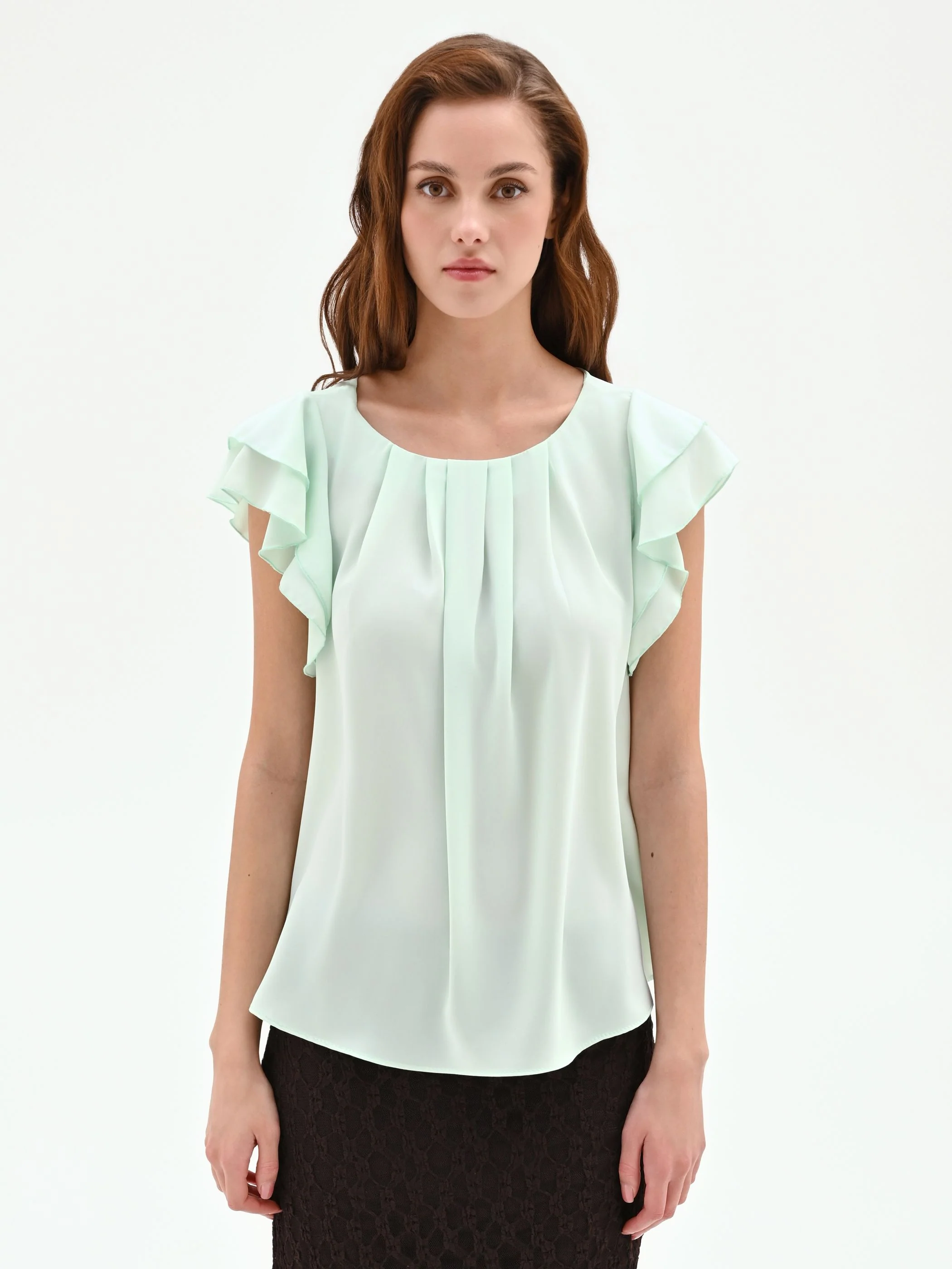 Top verde menta con maniche a volant - Image 3