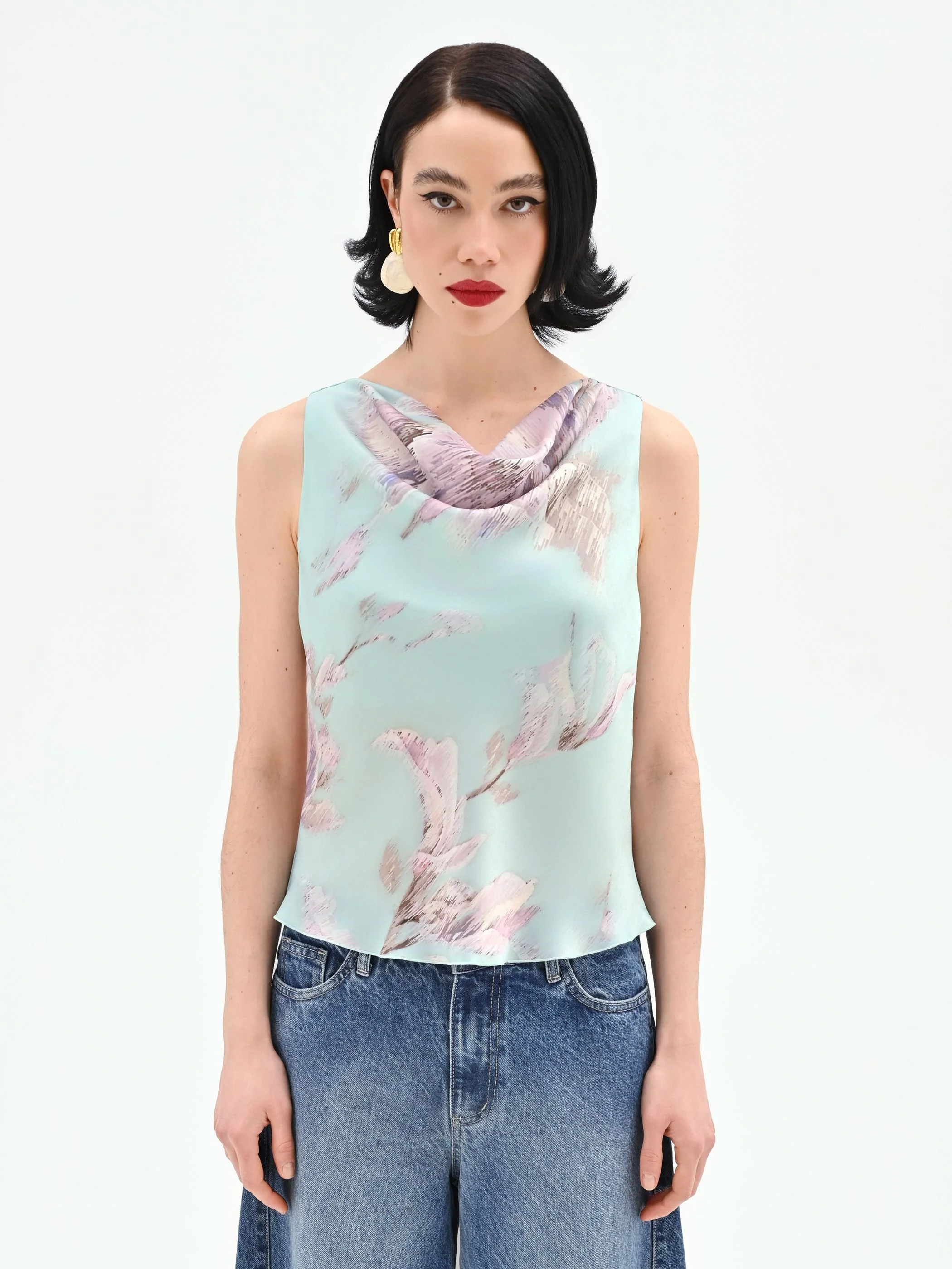 Top verde menta con stampa floreale jacquard - Image 2