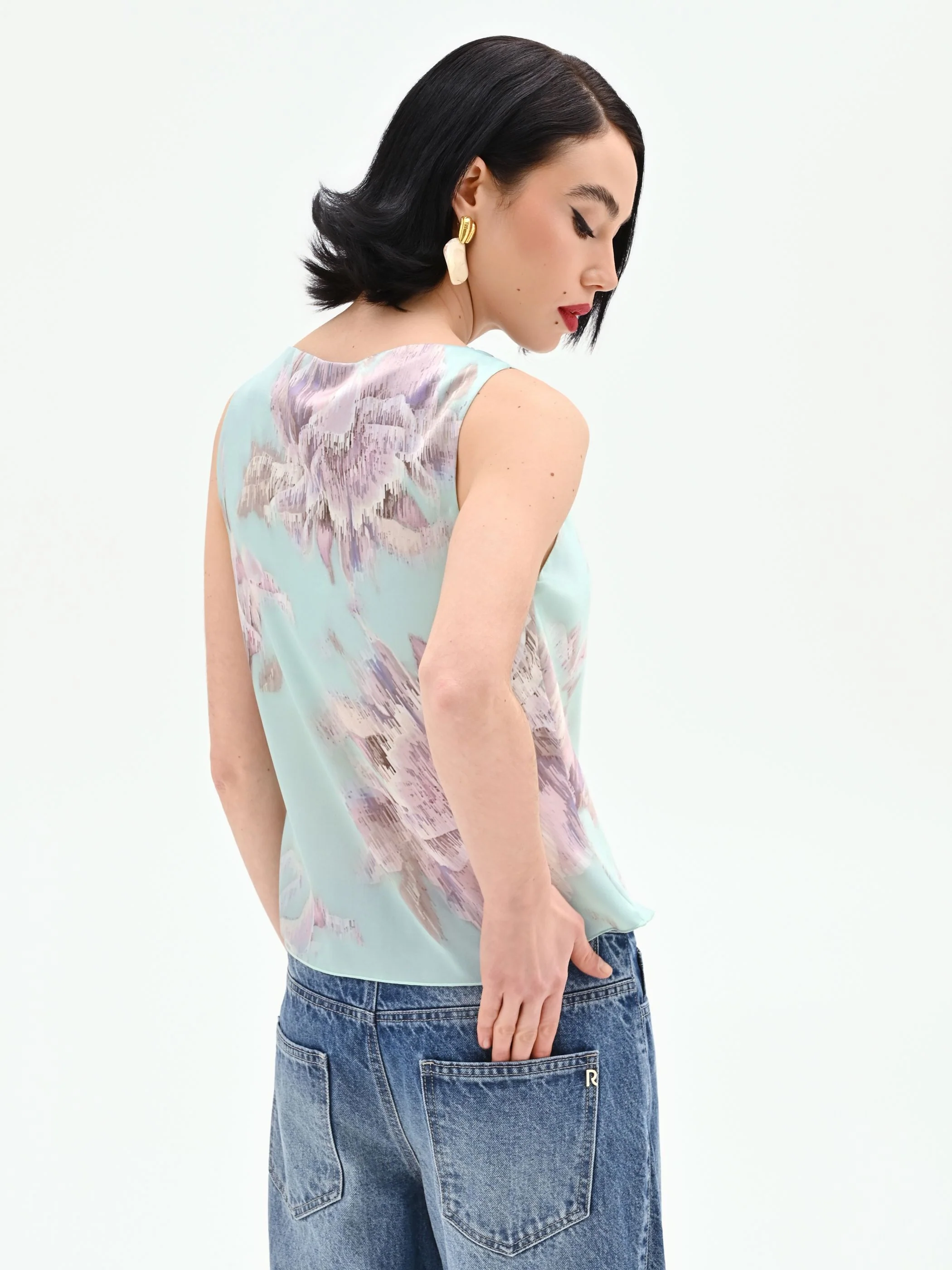 Top verde menta con stampa floreale jacquard - Image 3
