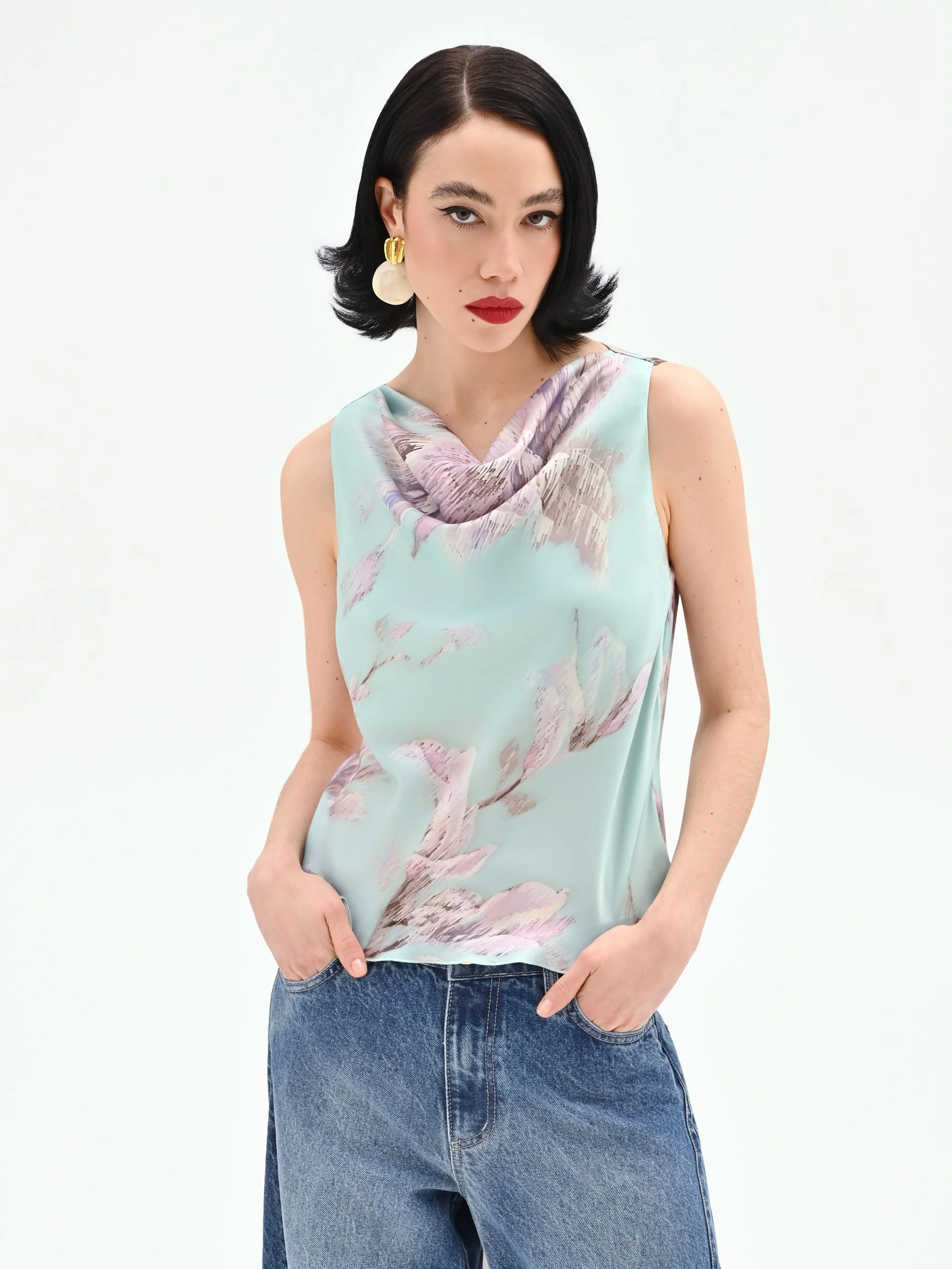 Top verde menta con stampa floreale jacquard - Image 5