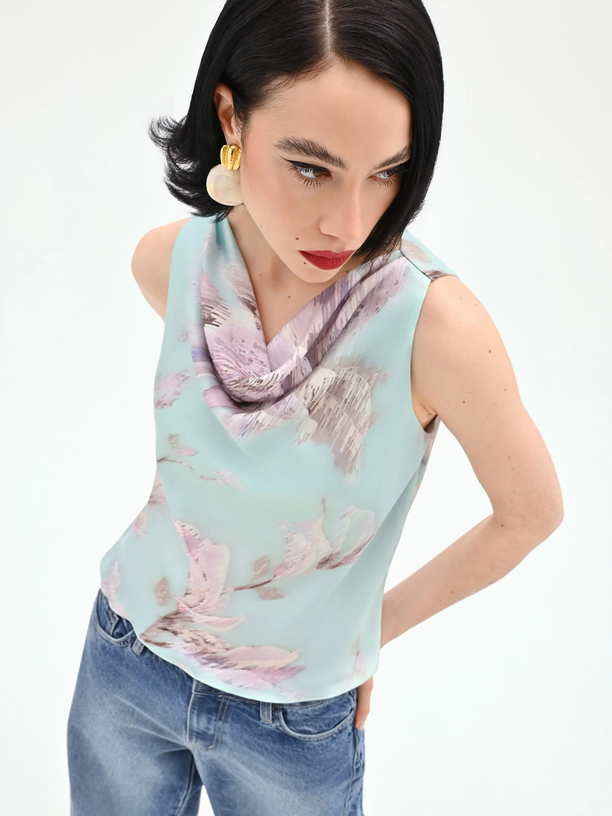 Top verde menta con stampa floreale jacquard - Image 6