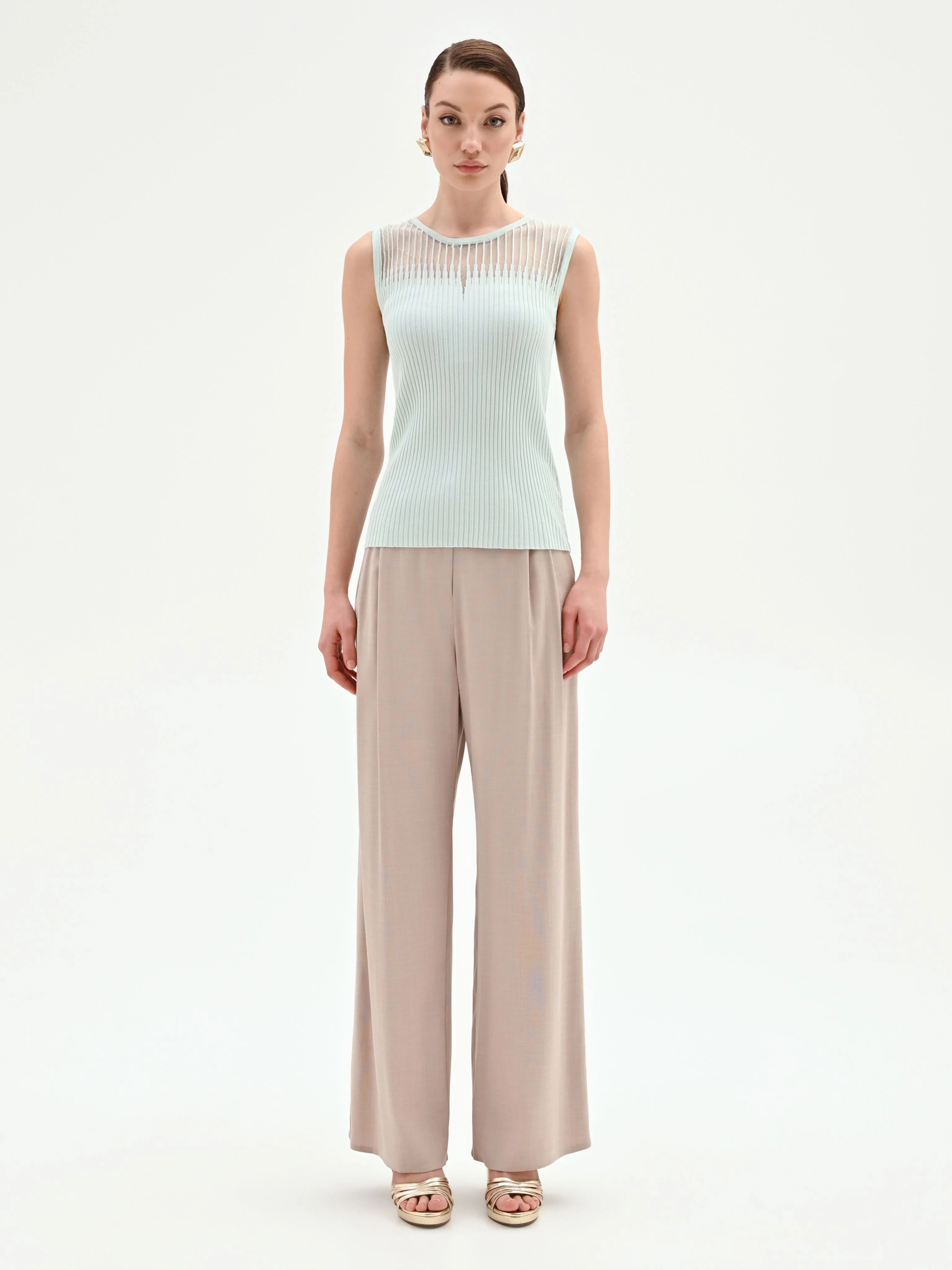 Top verde menta in maglia a costine