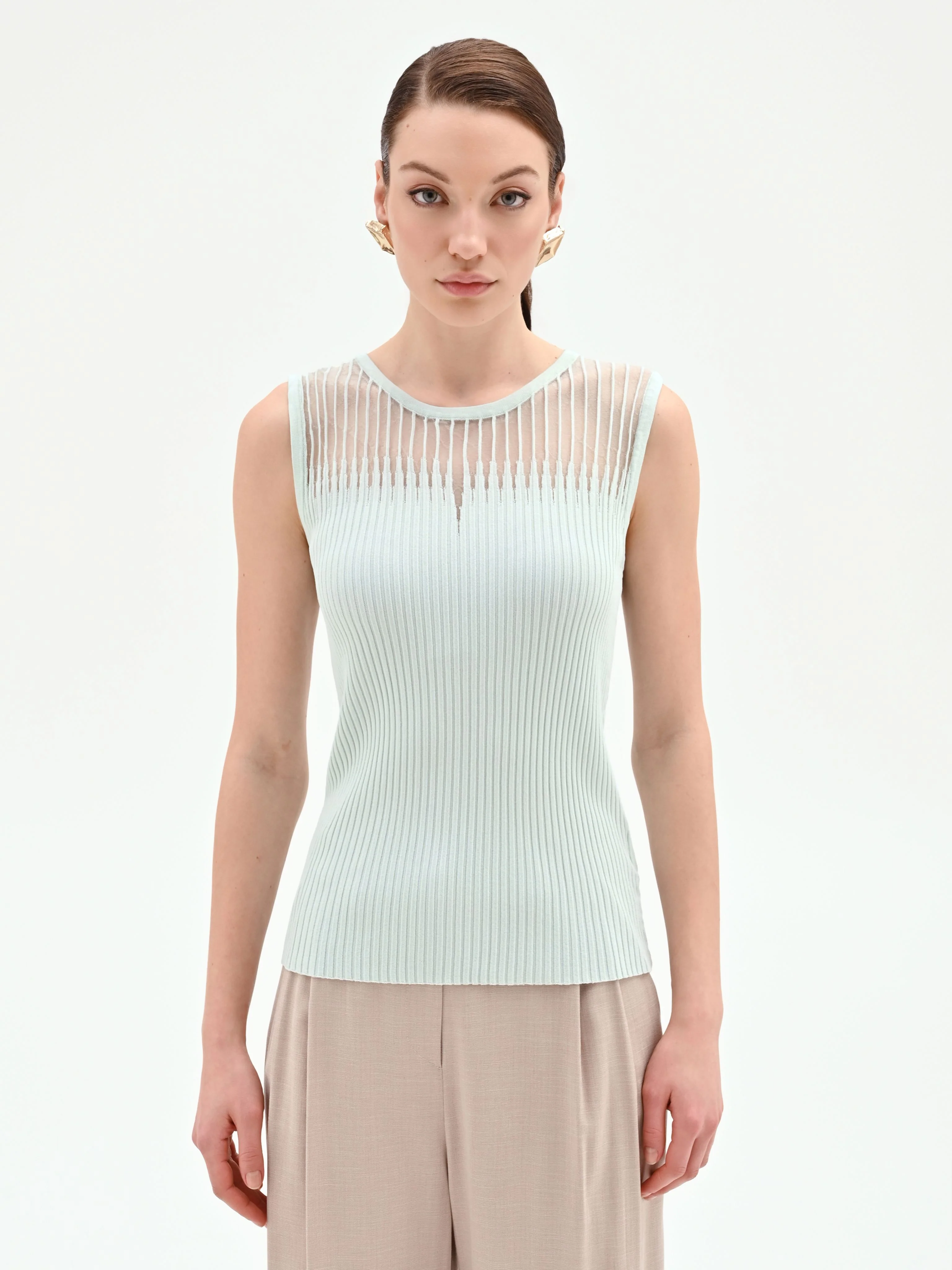 Top verde menta in maglia a costine - Image 2