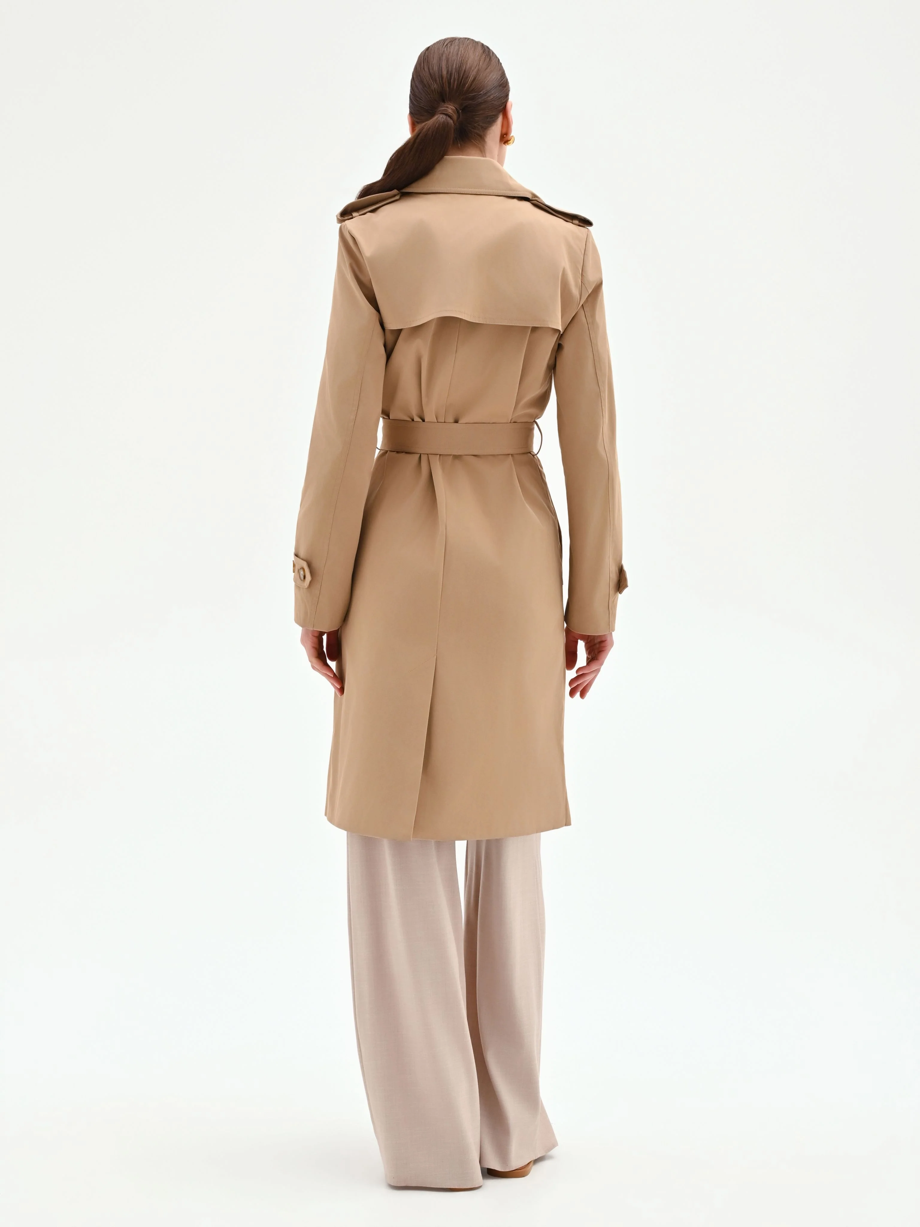Trench doppiopetto beige con cintura - Image 2