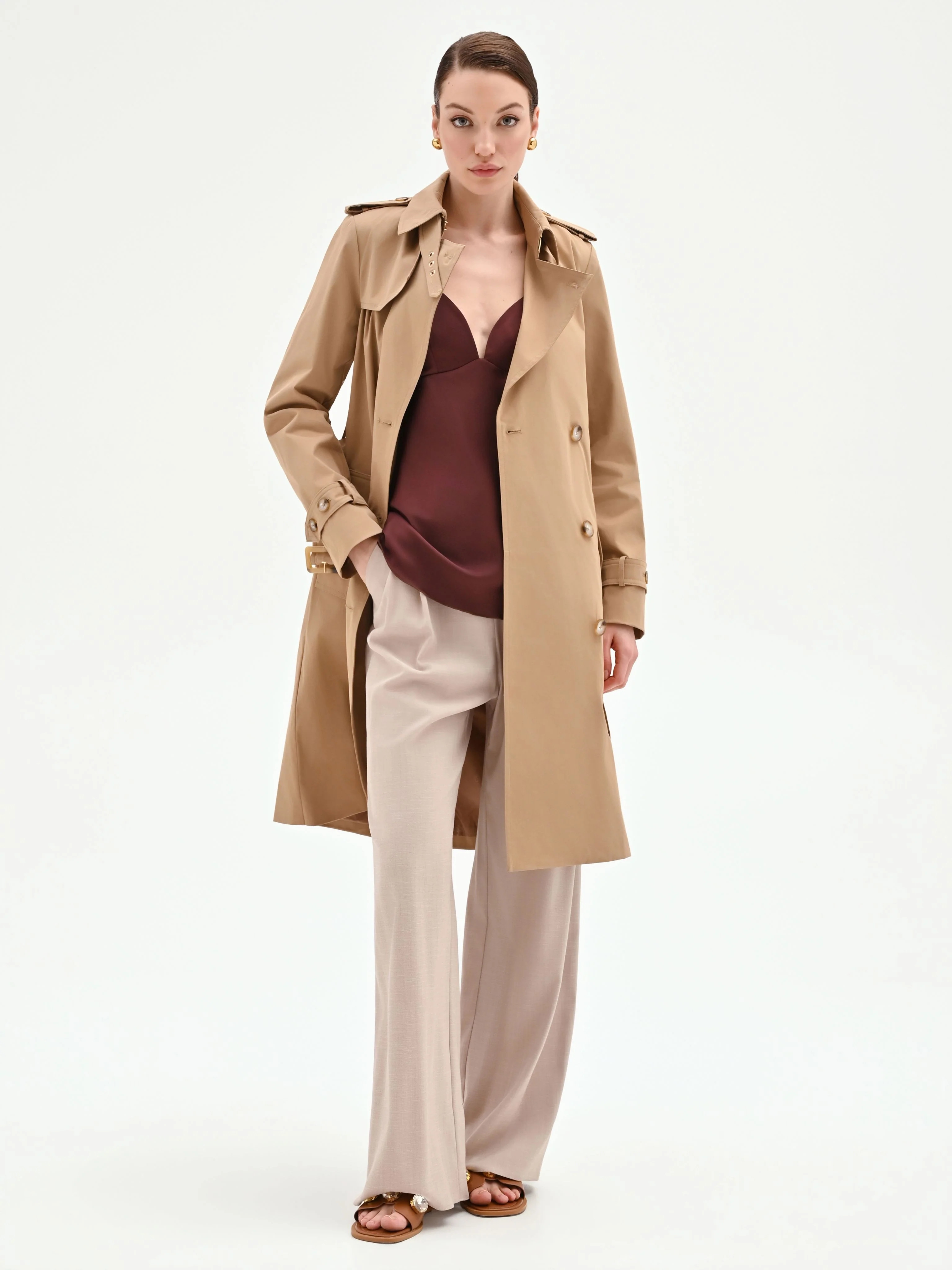 Trench doppiopetto beige con cintura - Image 4