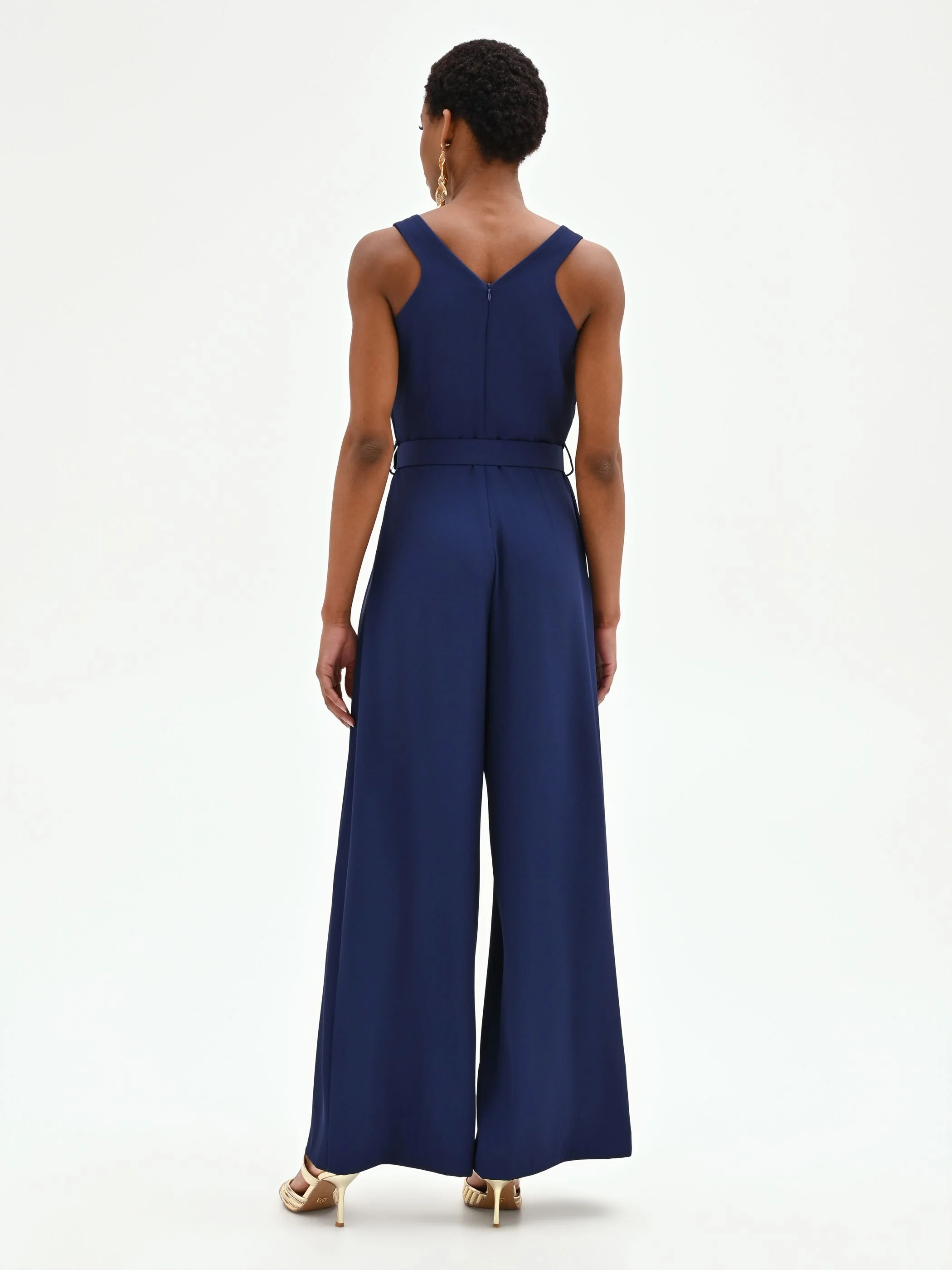 Tuta blu navy in cadi con pantalone palazzo - Image 2