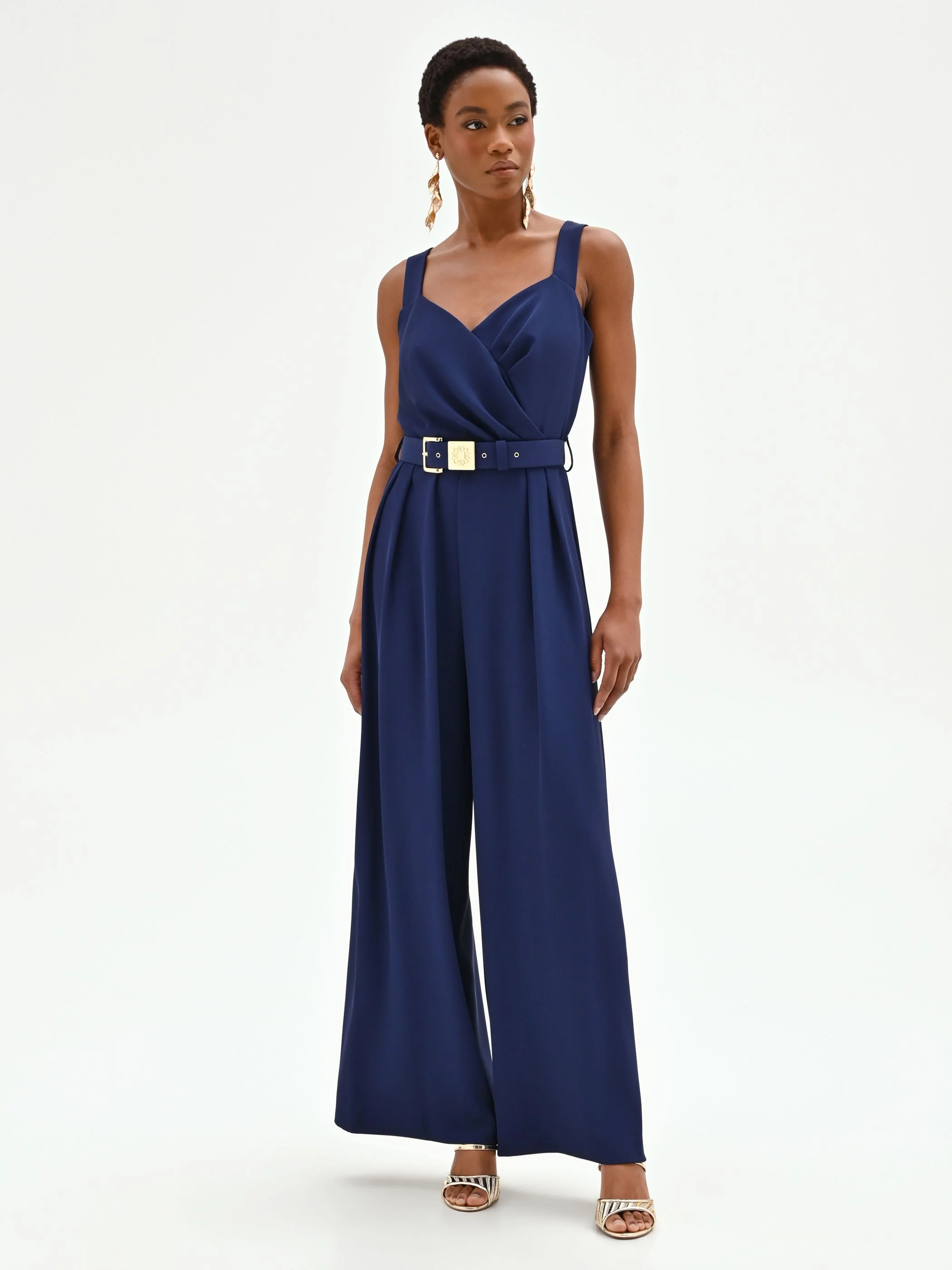 Tuta blu navy in cadi con pantalone palazzo - Image 4