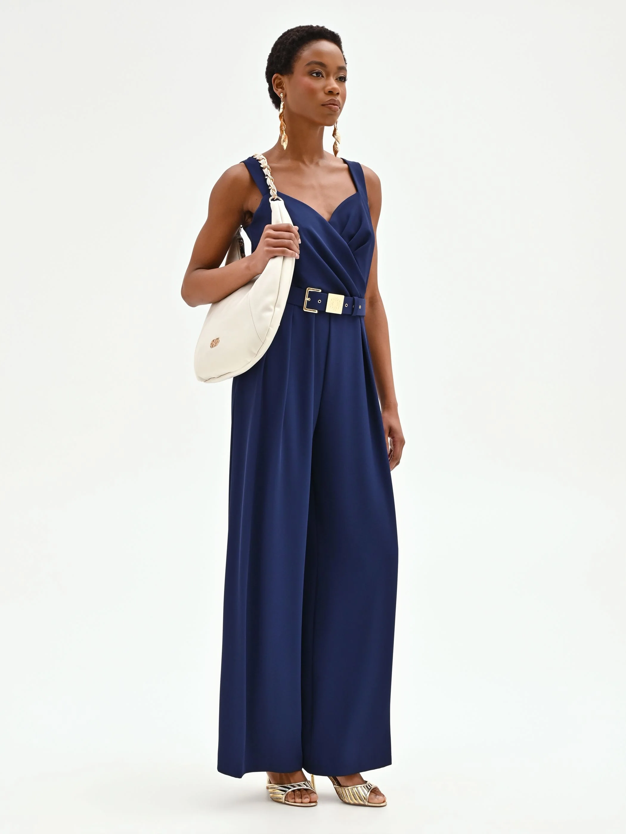 Tuta blu navy in cadi con pantalone palazzo - Image 5