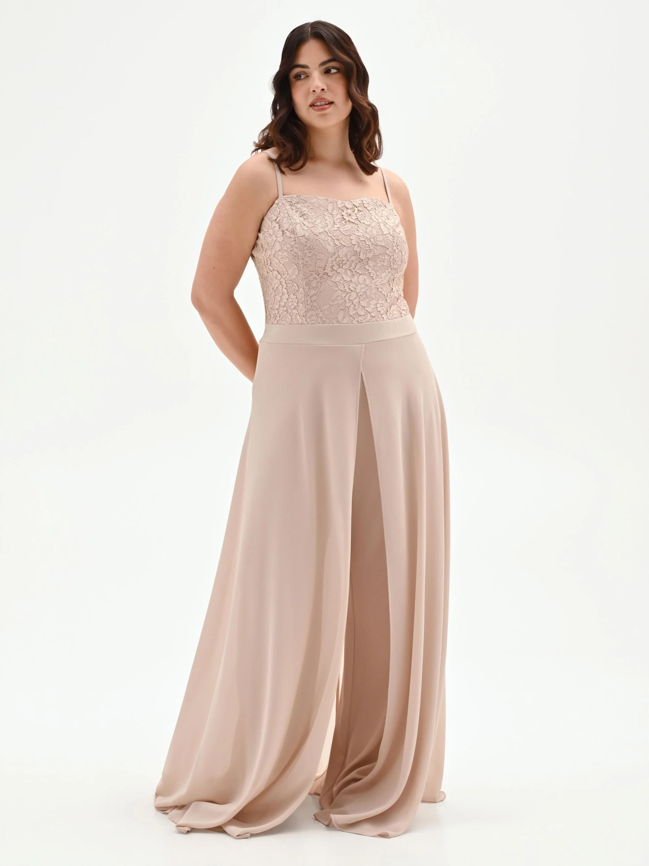 Tuta Curvy tortora beige con corpetto in pizzo - Image 4