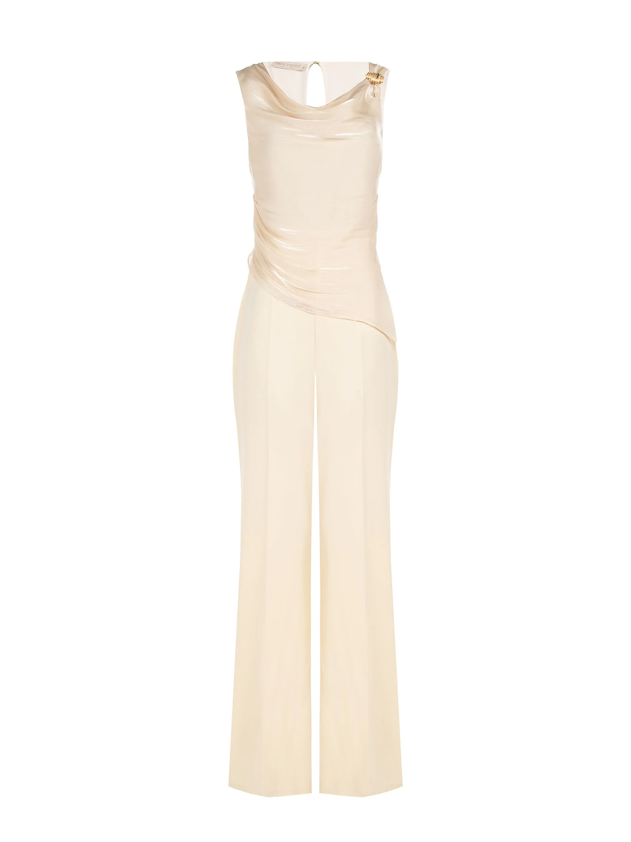 Tuta elegante beige chiaro con corpetto drappeggiato - Image 5