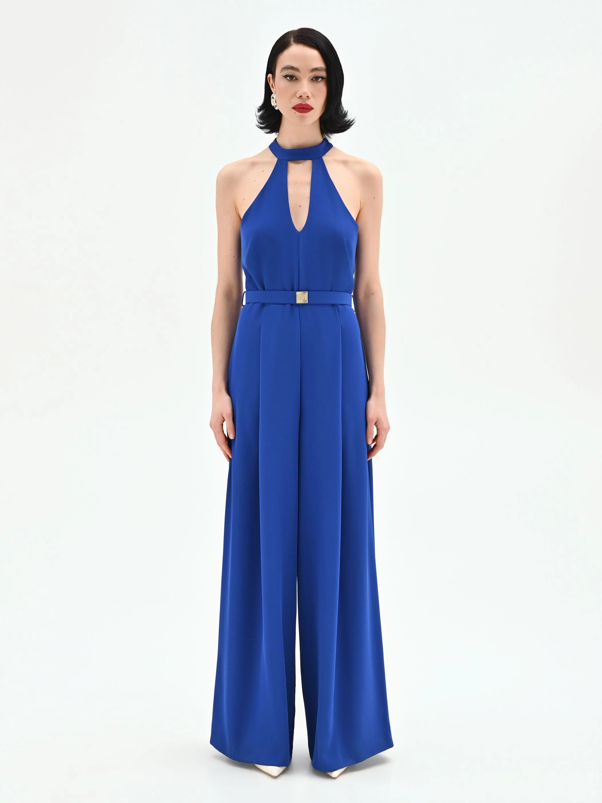 Tuta elegante blu Cina con pantalone a palazzo